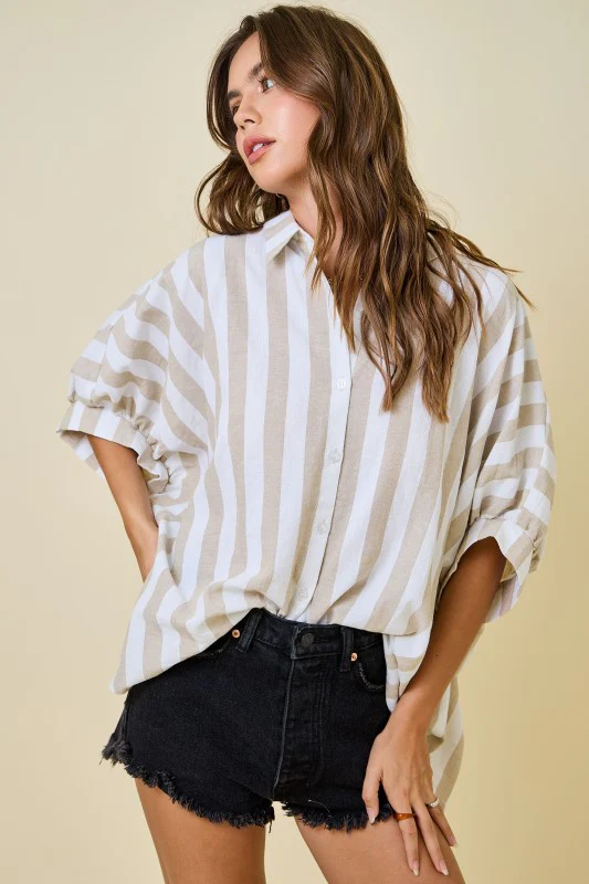 The Effortless Stripe Shirt (Taupe) - Image 6