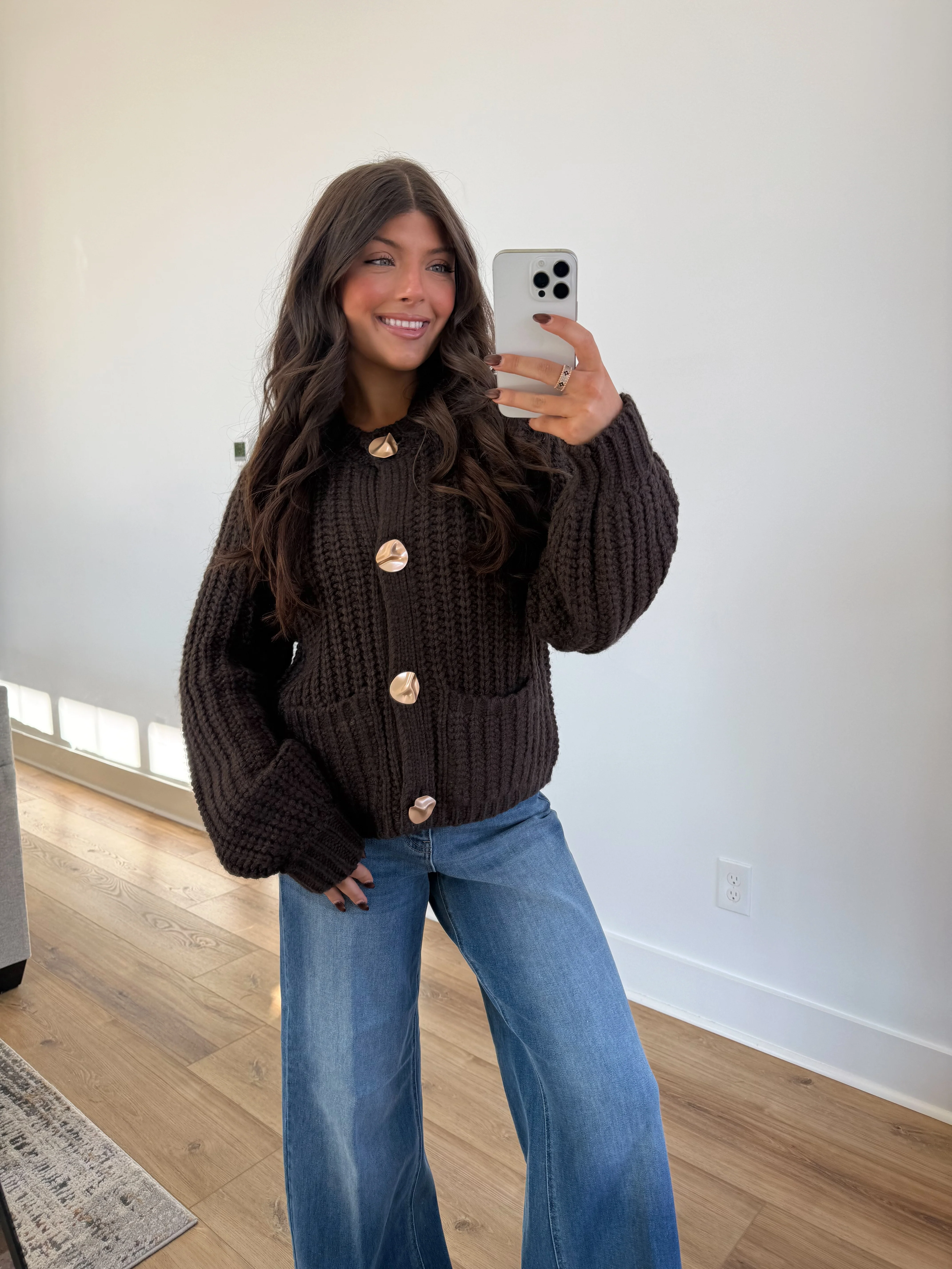 The Golden Button Cardigan (Brown)