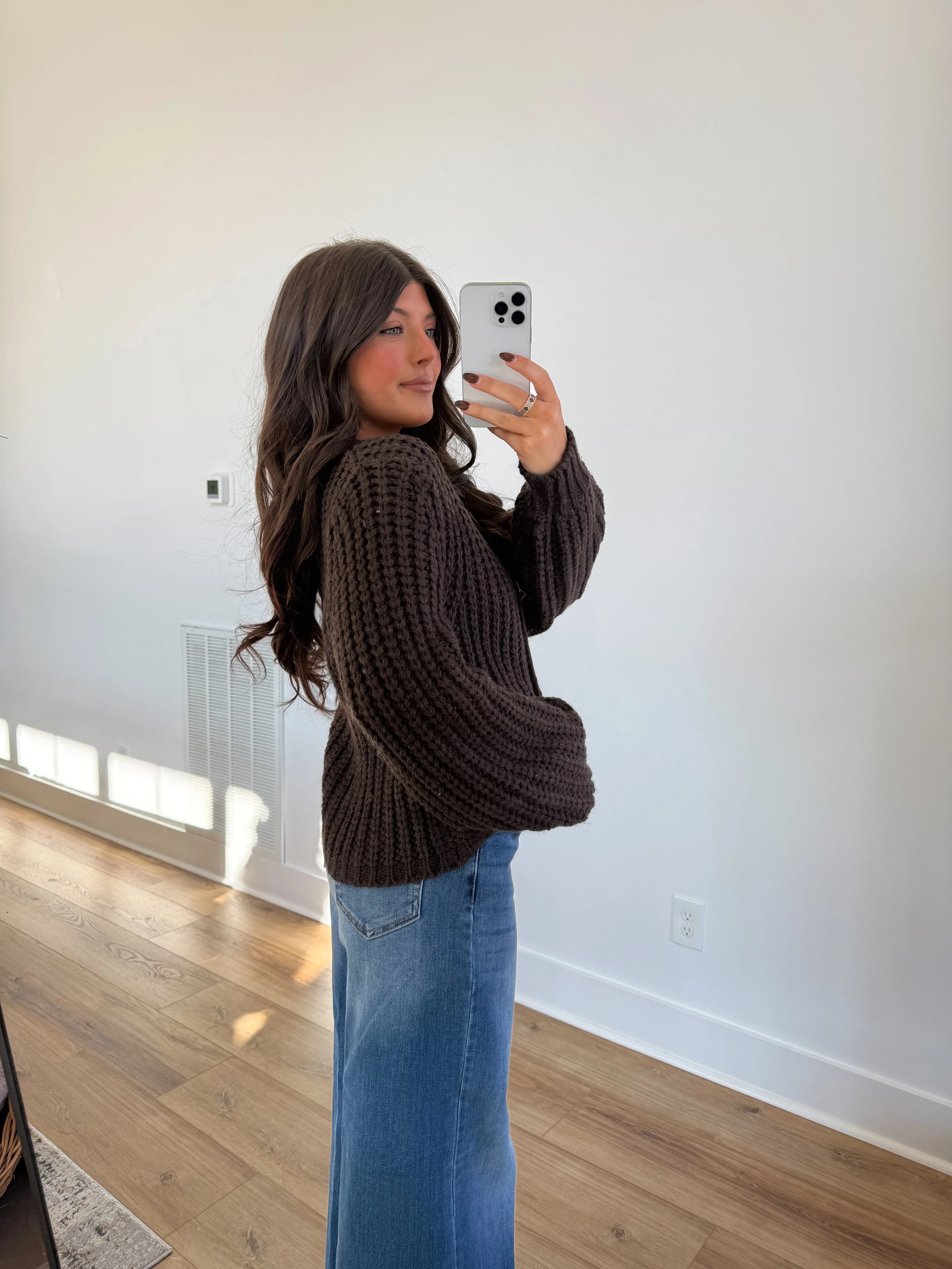 The Golden Button Cardigan (Brown) - Image 3