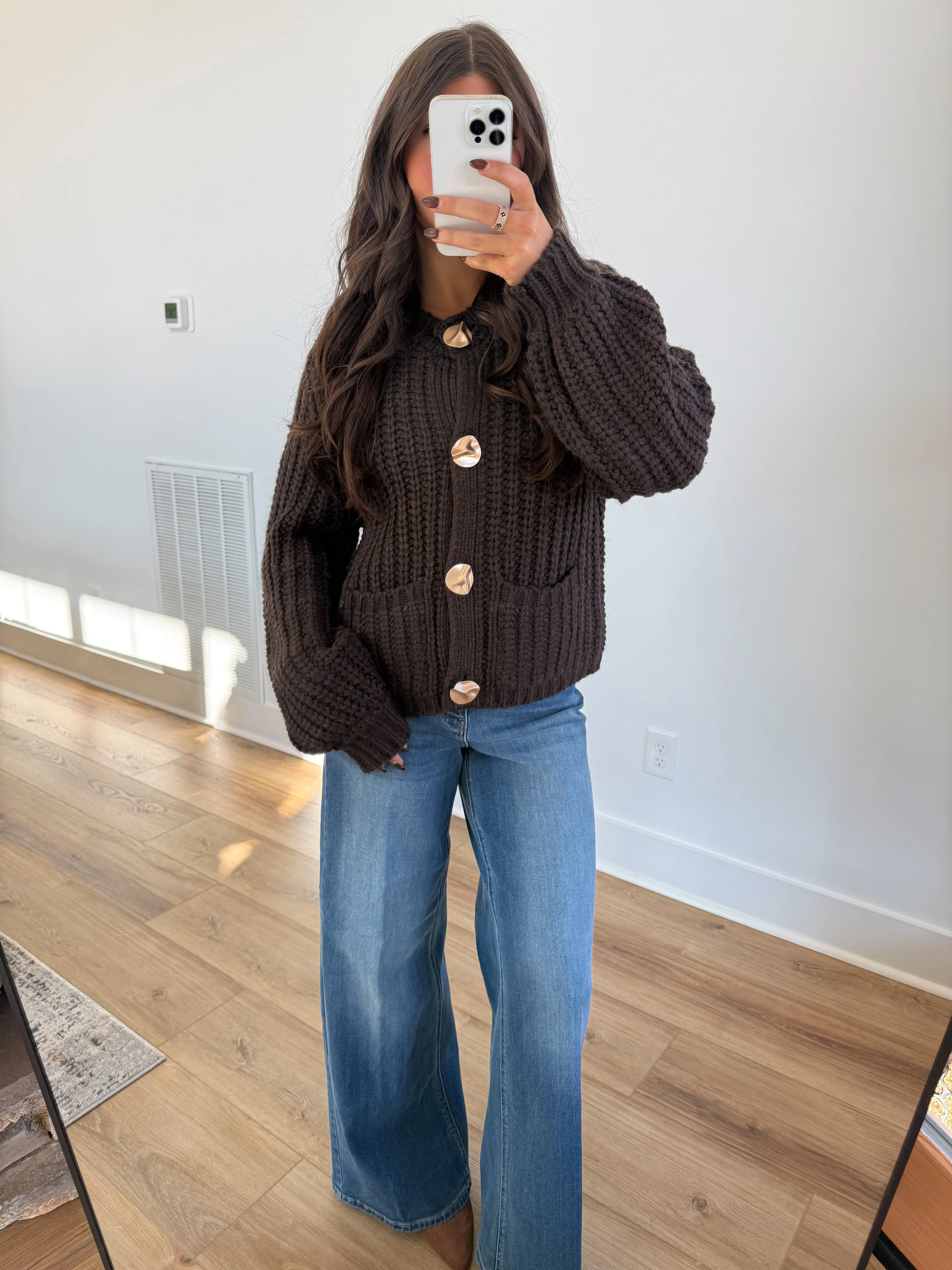 The Golden Button Cardigan (Brown) - Image 4