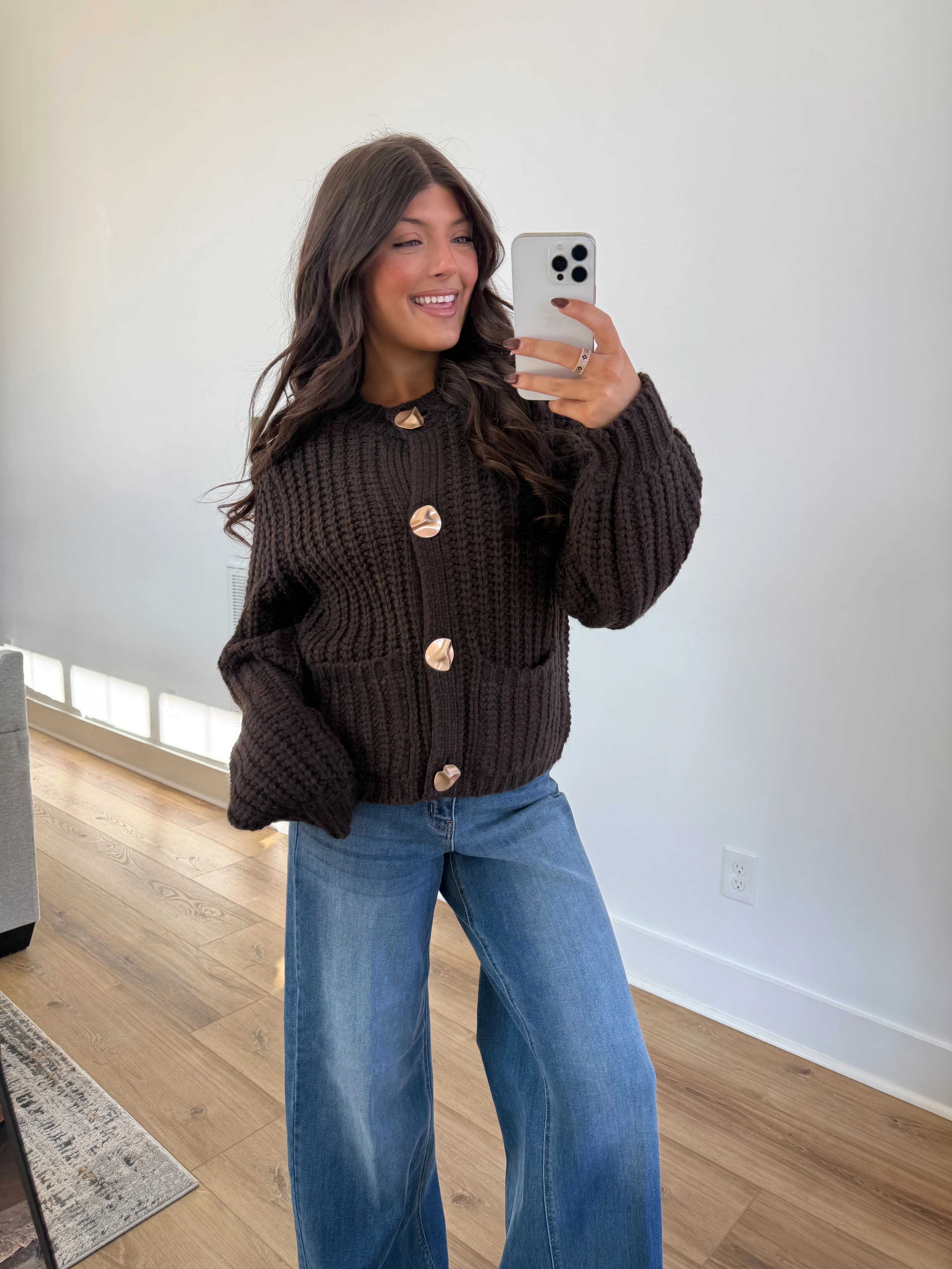 The Golden Button Cardigan (Brown) - Image 6