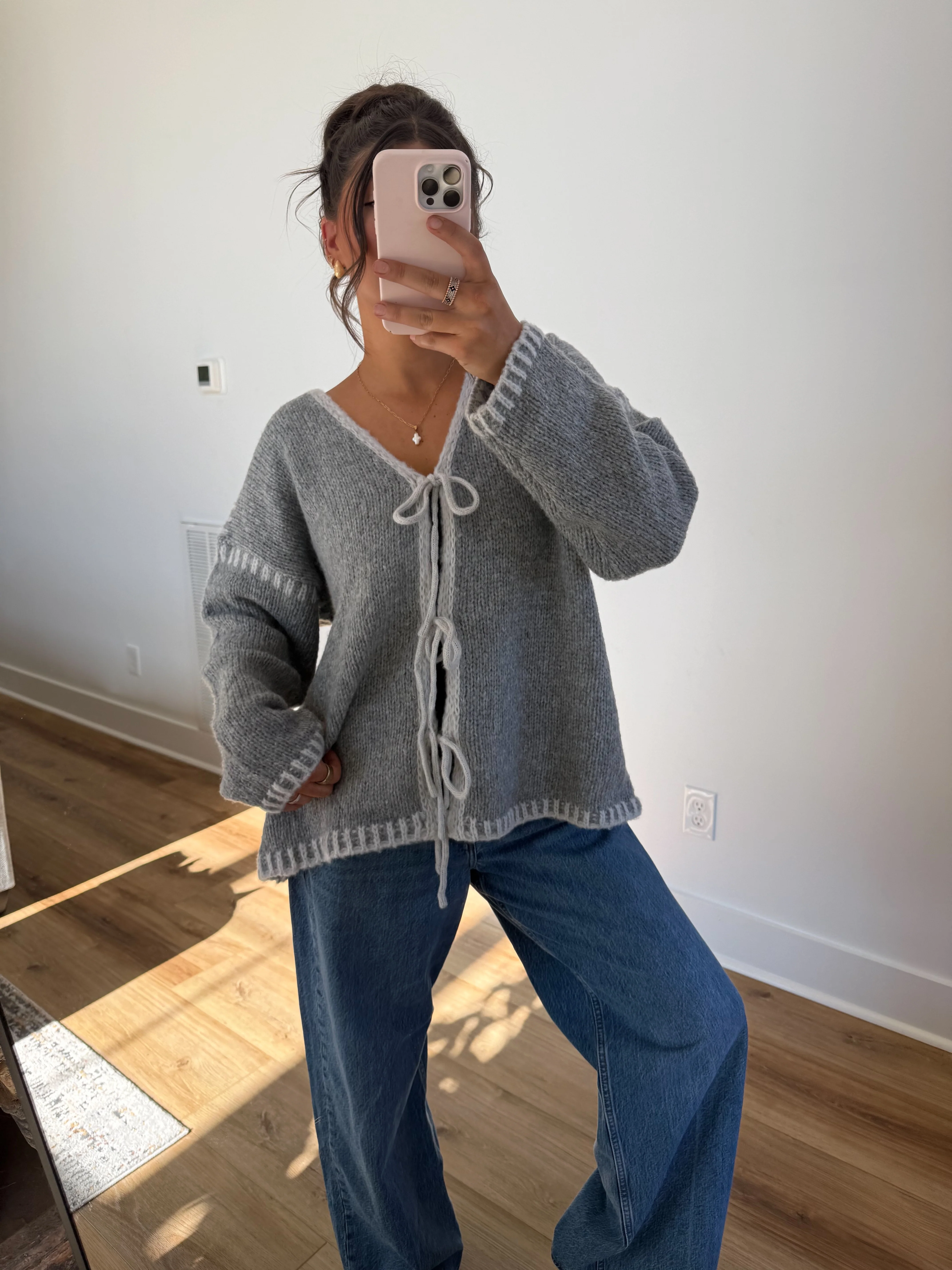 The Grace Tie Cardigan (Grey) - Image 2
