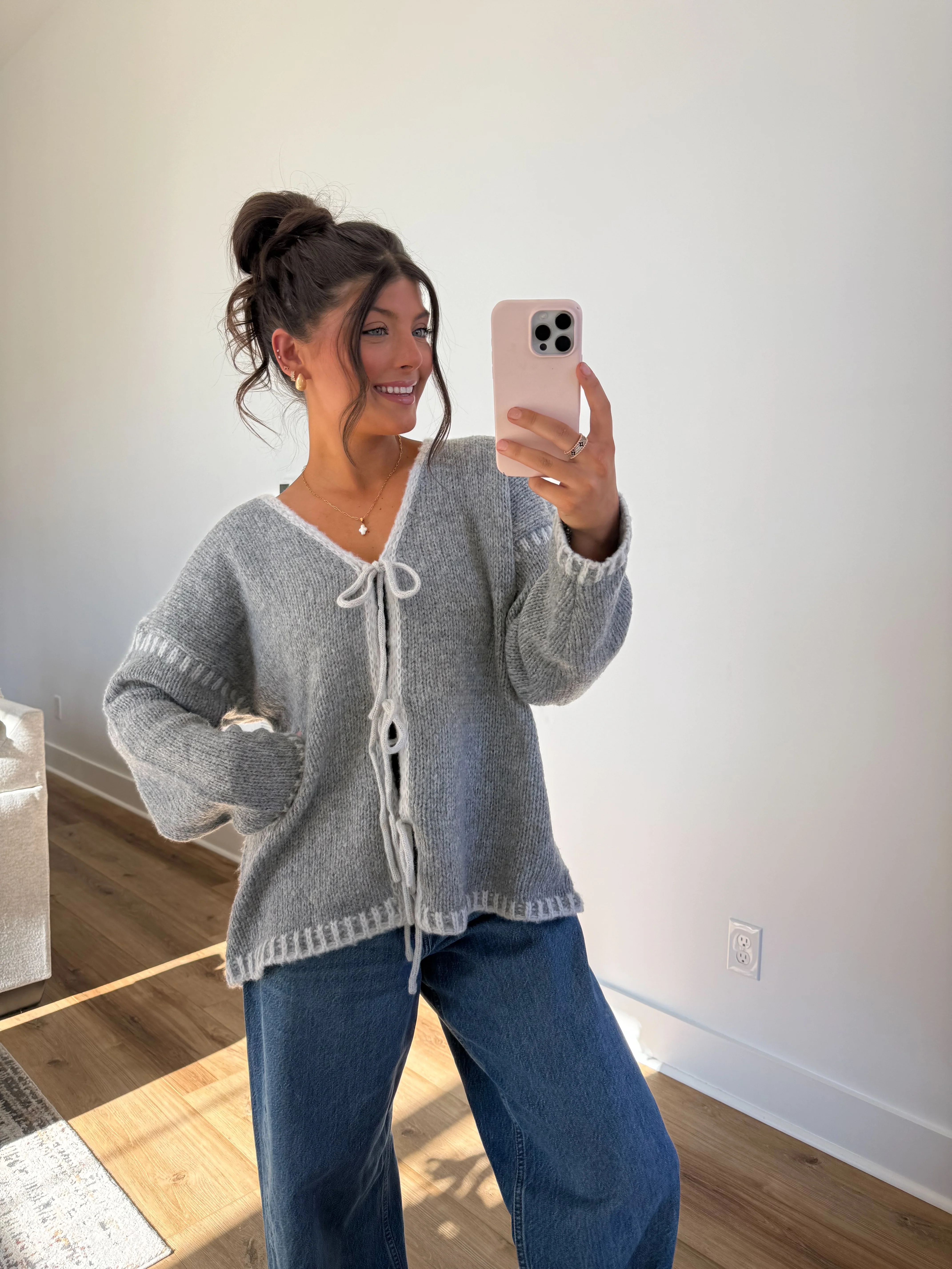 The Grace Tie Cardigan (Grey) - Image 3