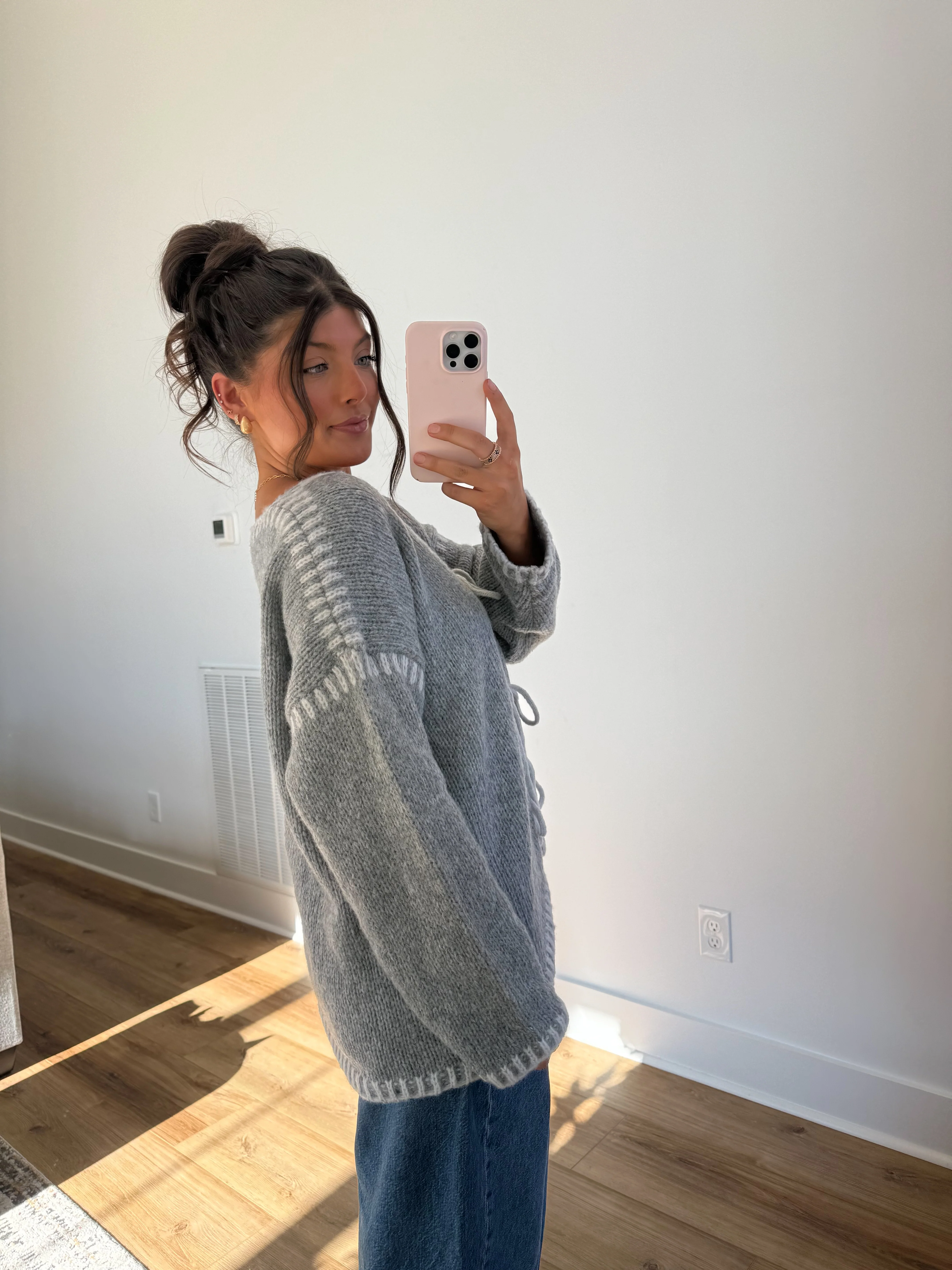 The Grace Tie Cardigan (Grey) - Image 4