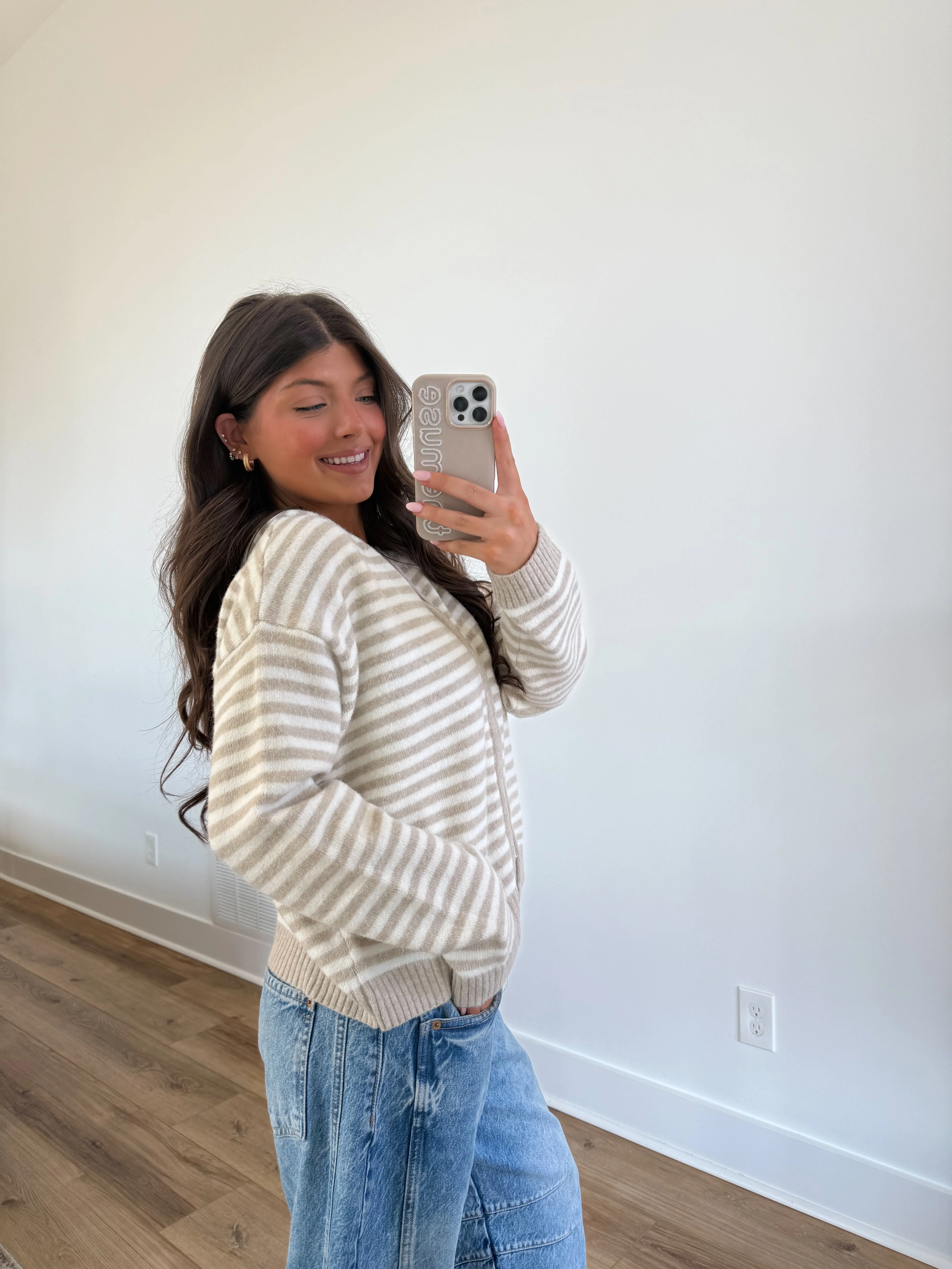 The Maddy Stripe Zip Up (Cream) (Restock) - Image 3