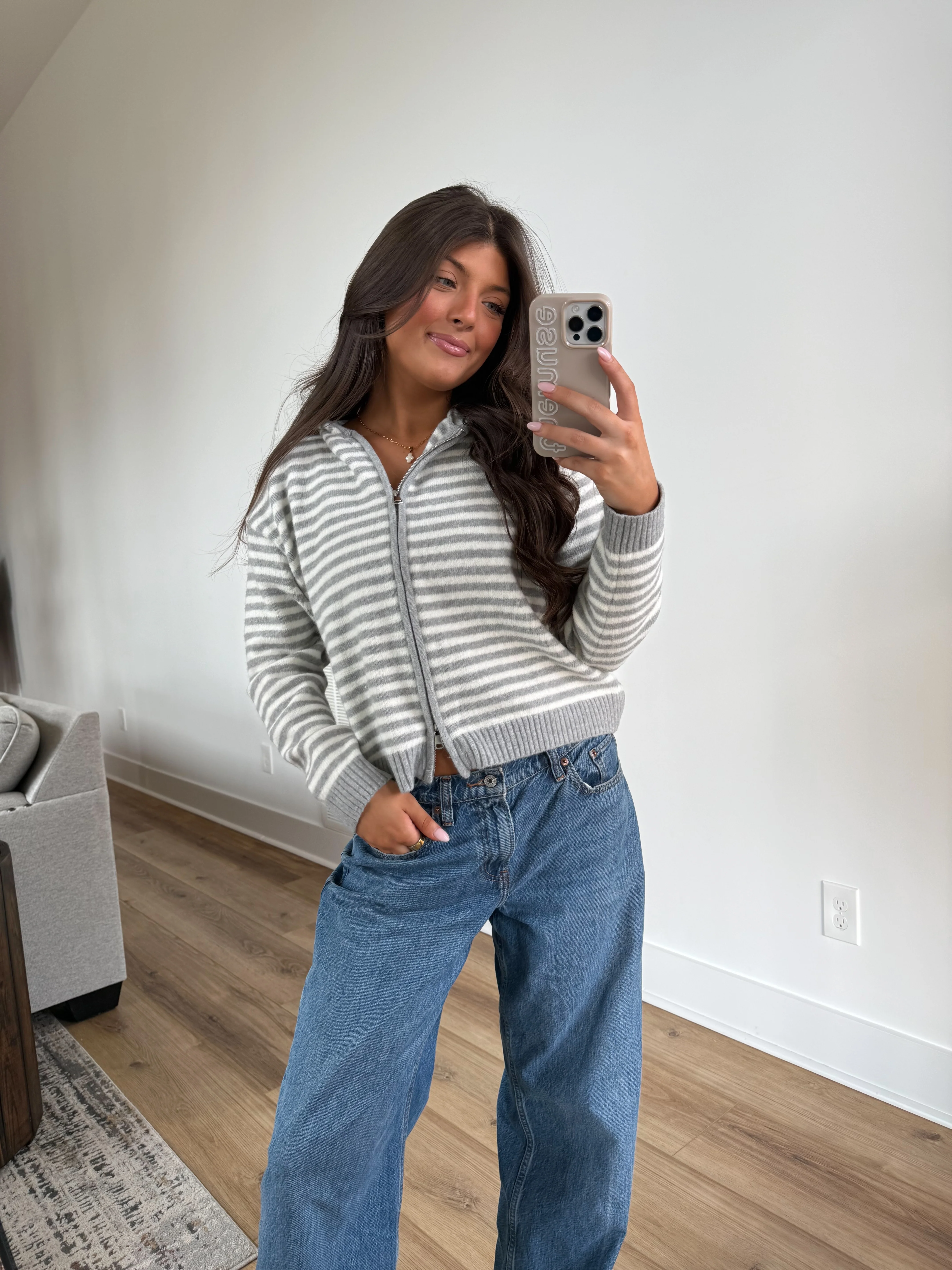 The Maddy Stripe Zip Up (Grey) - Image 3