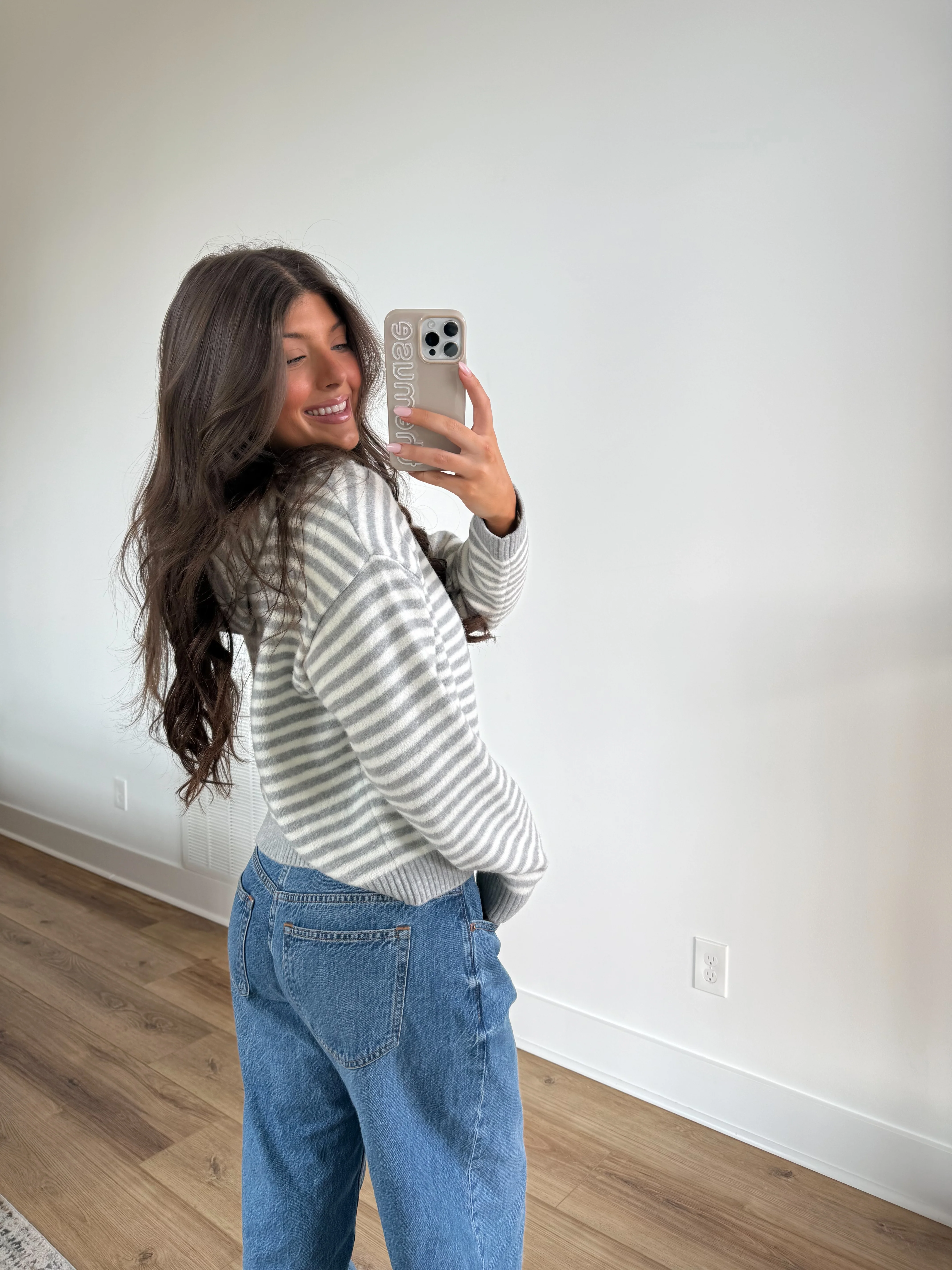 The Maddy Stripe Zip Up (Grey) - Image 4