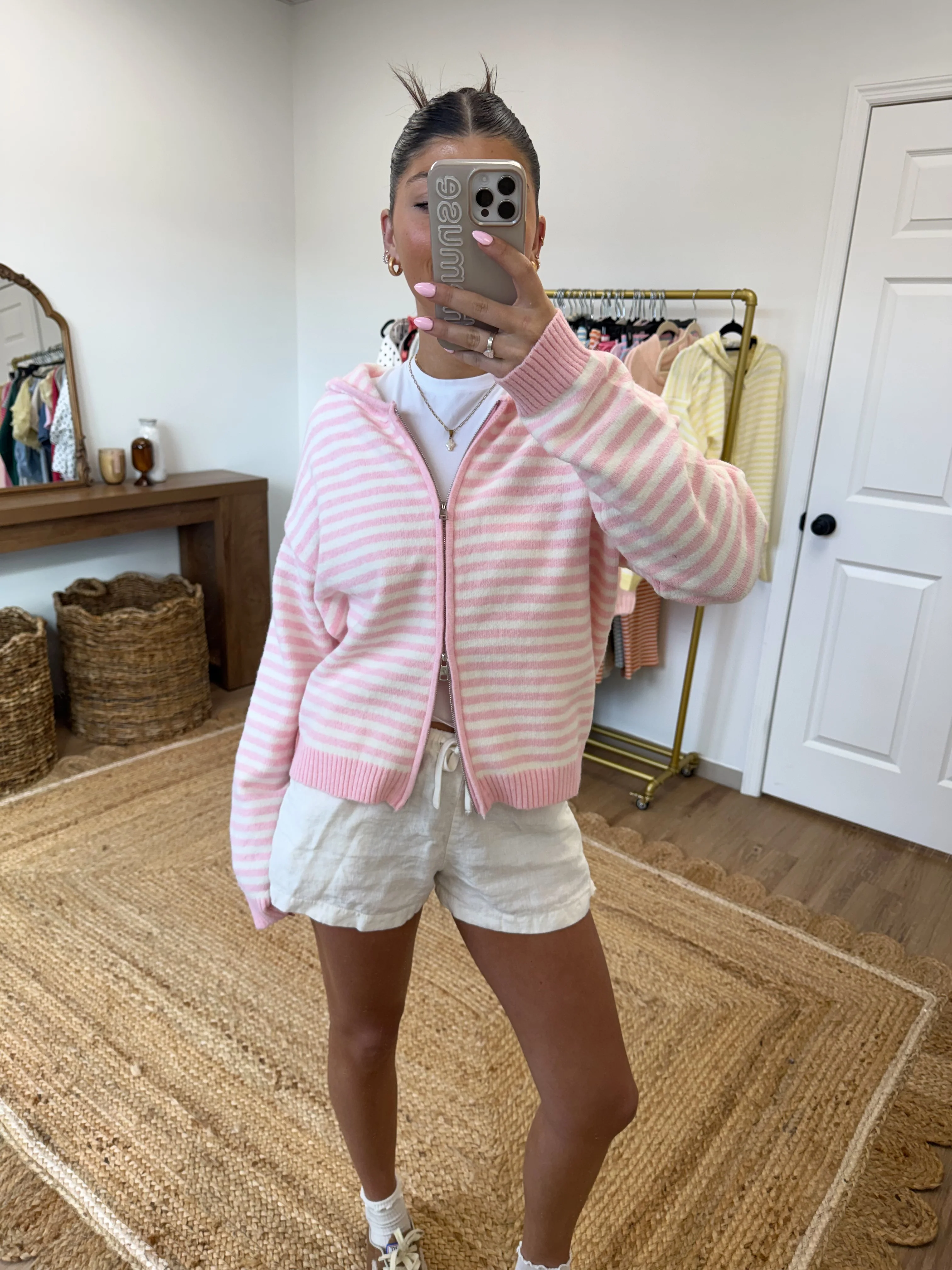 The Maddy Stripe Zip Up (Pink) - Image 2