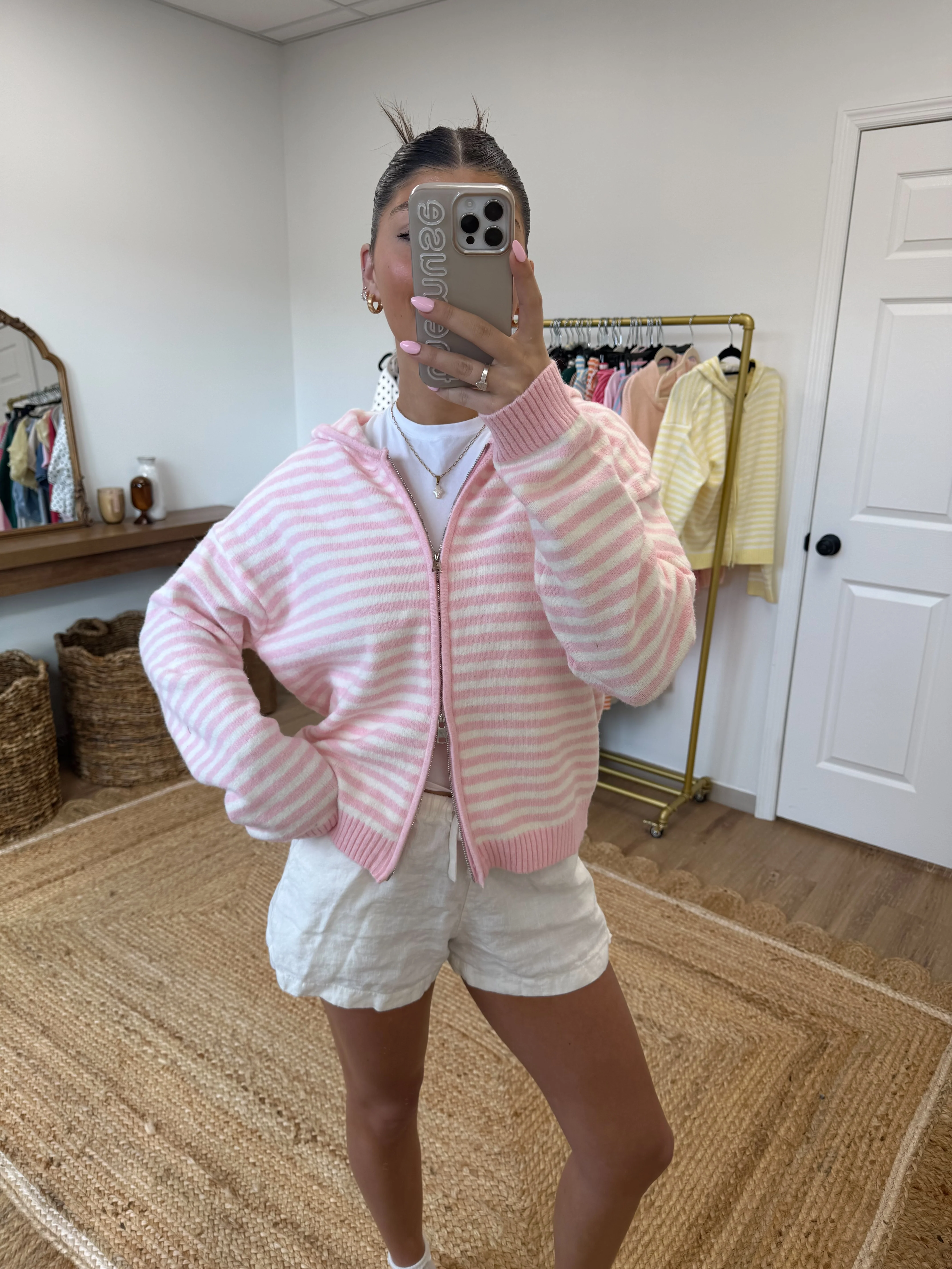The Maddy Stripe Zip Up (Pink) - Image 3