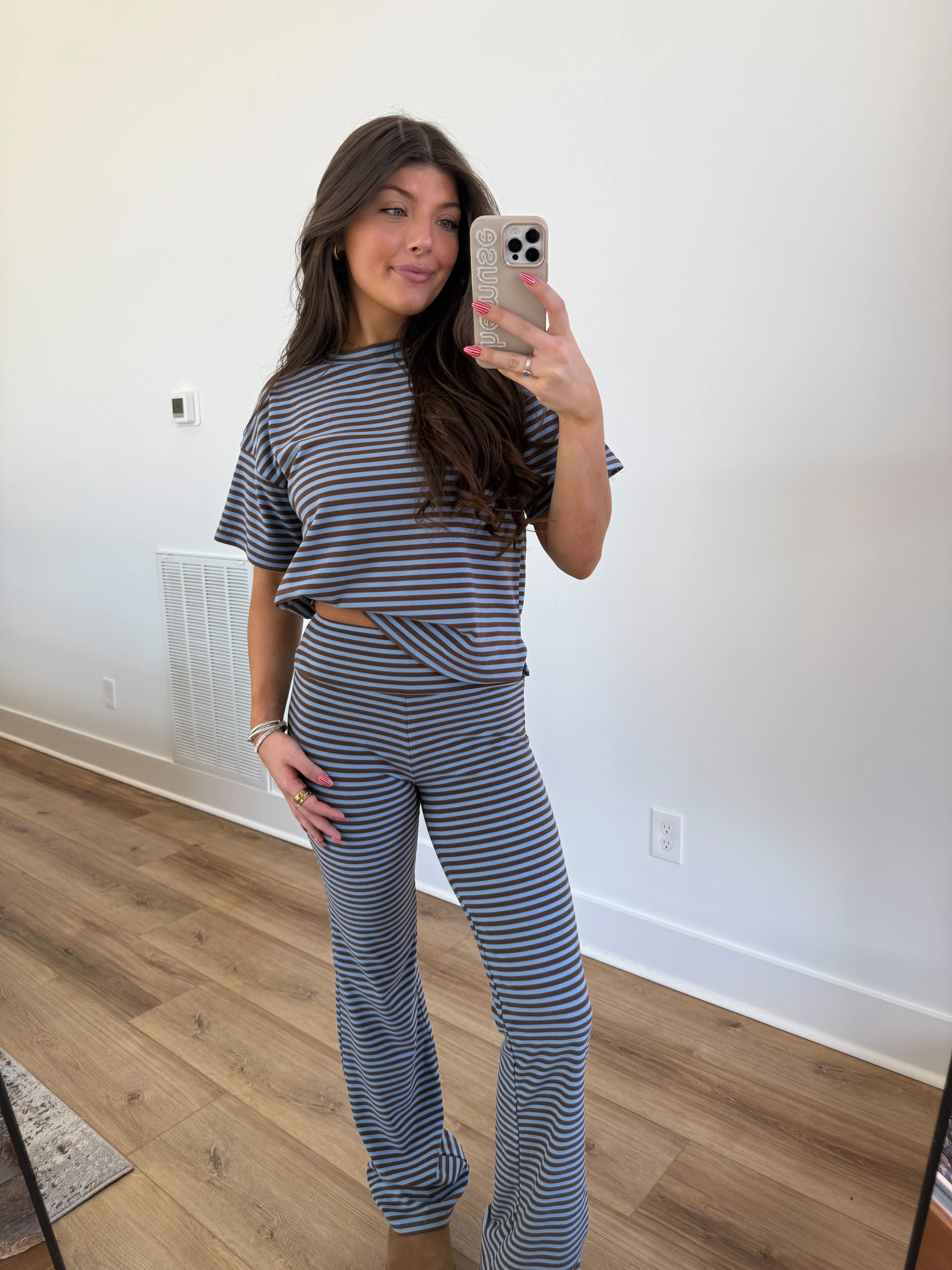 The Margaret Stripe Set (Blue/Brown)