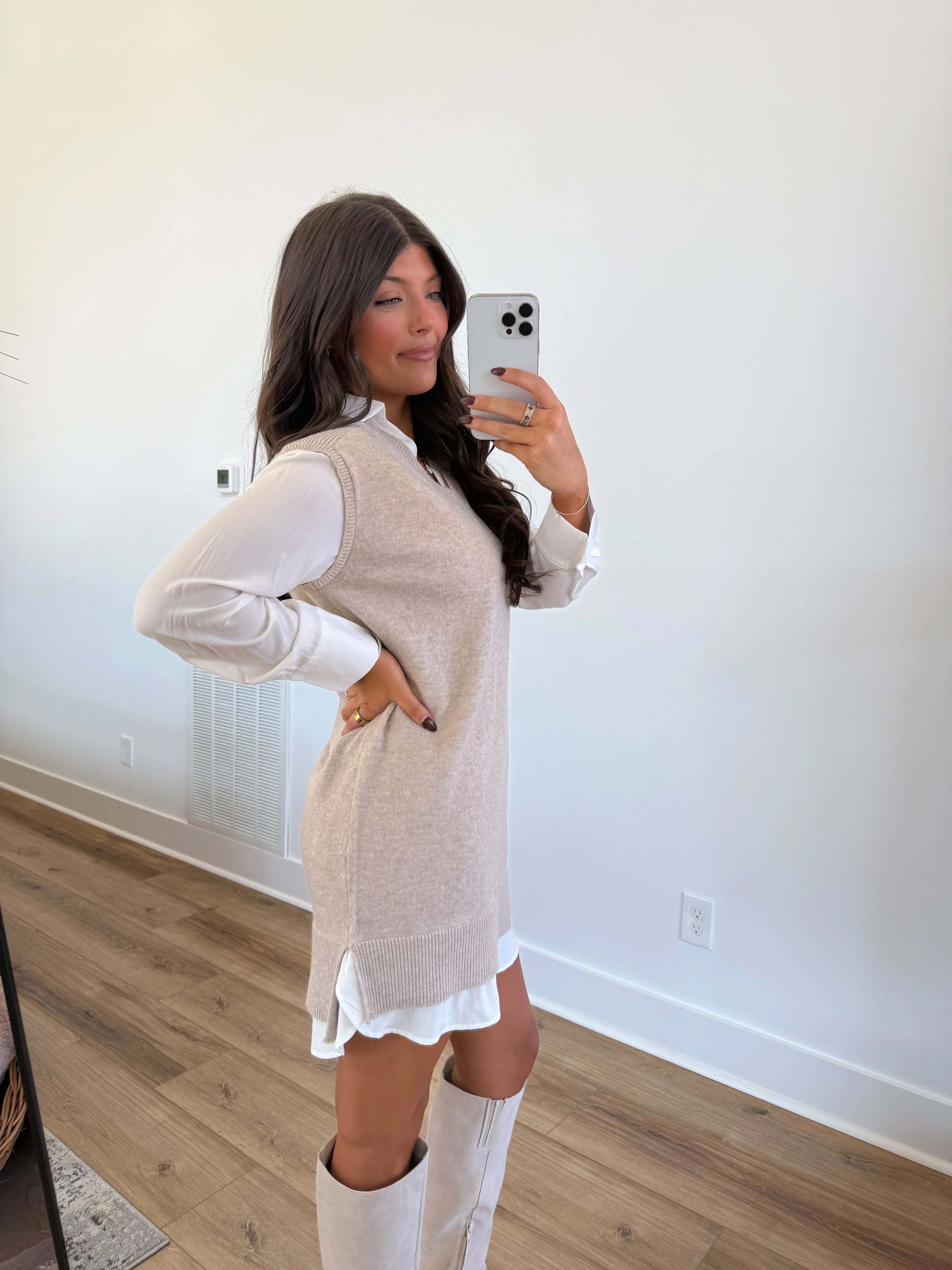 The Oatmeal Knit Vest Dress - Image 2