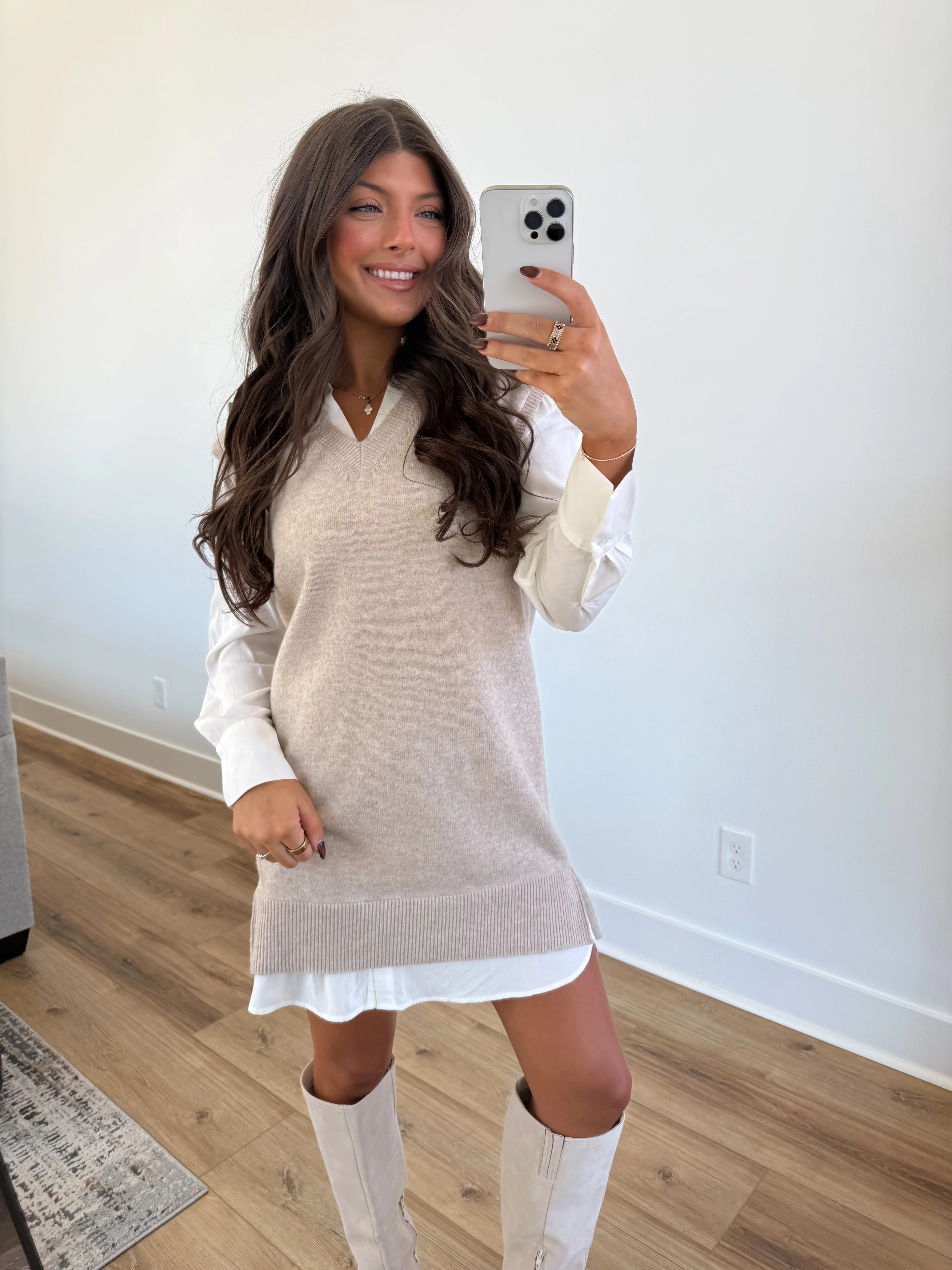 The Oatmeal Knit Vest Dress - Image 3