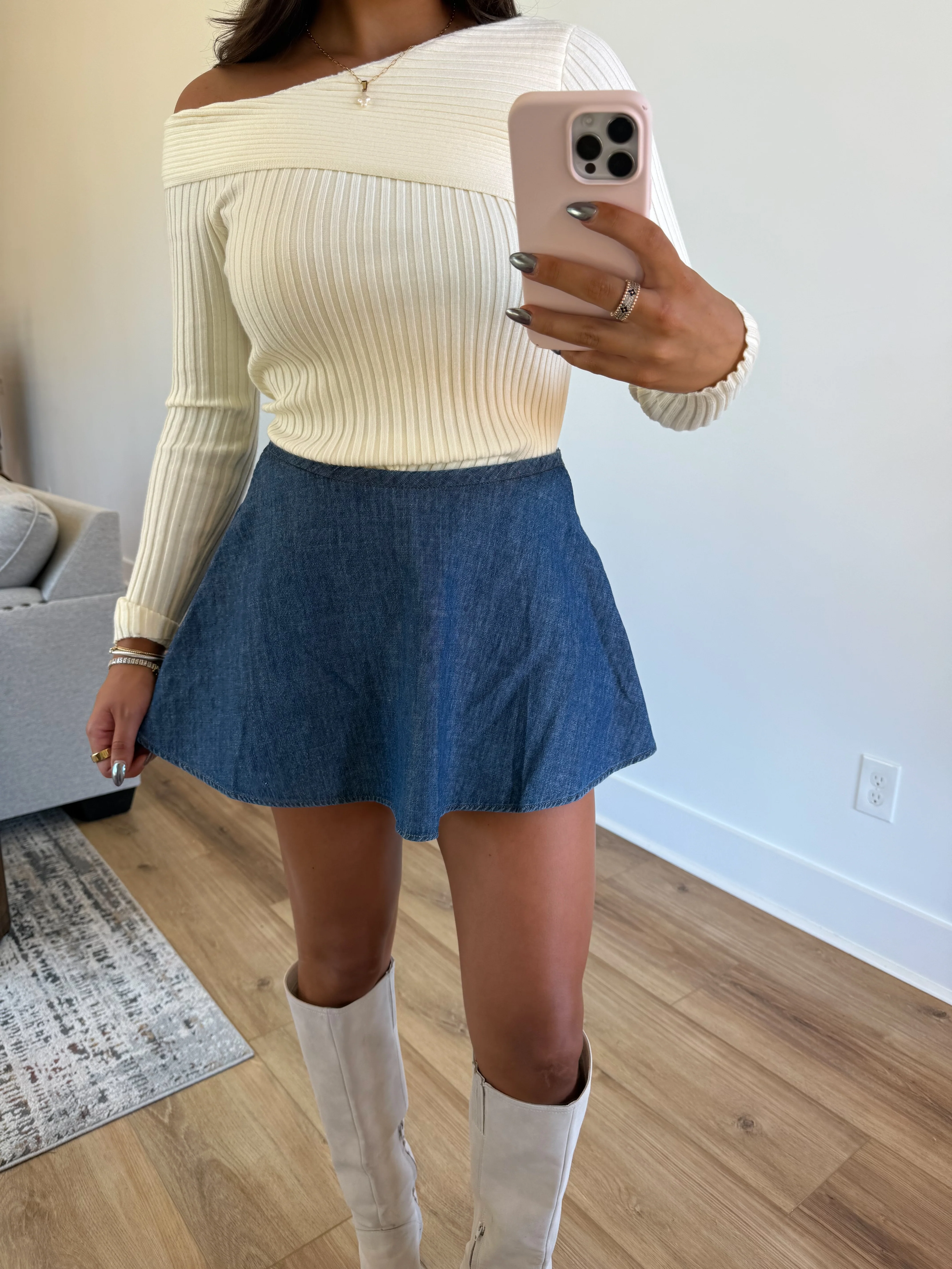 The Smocked Denim Skort