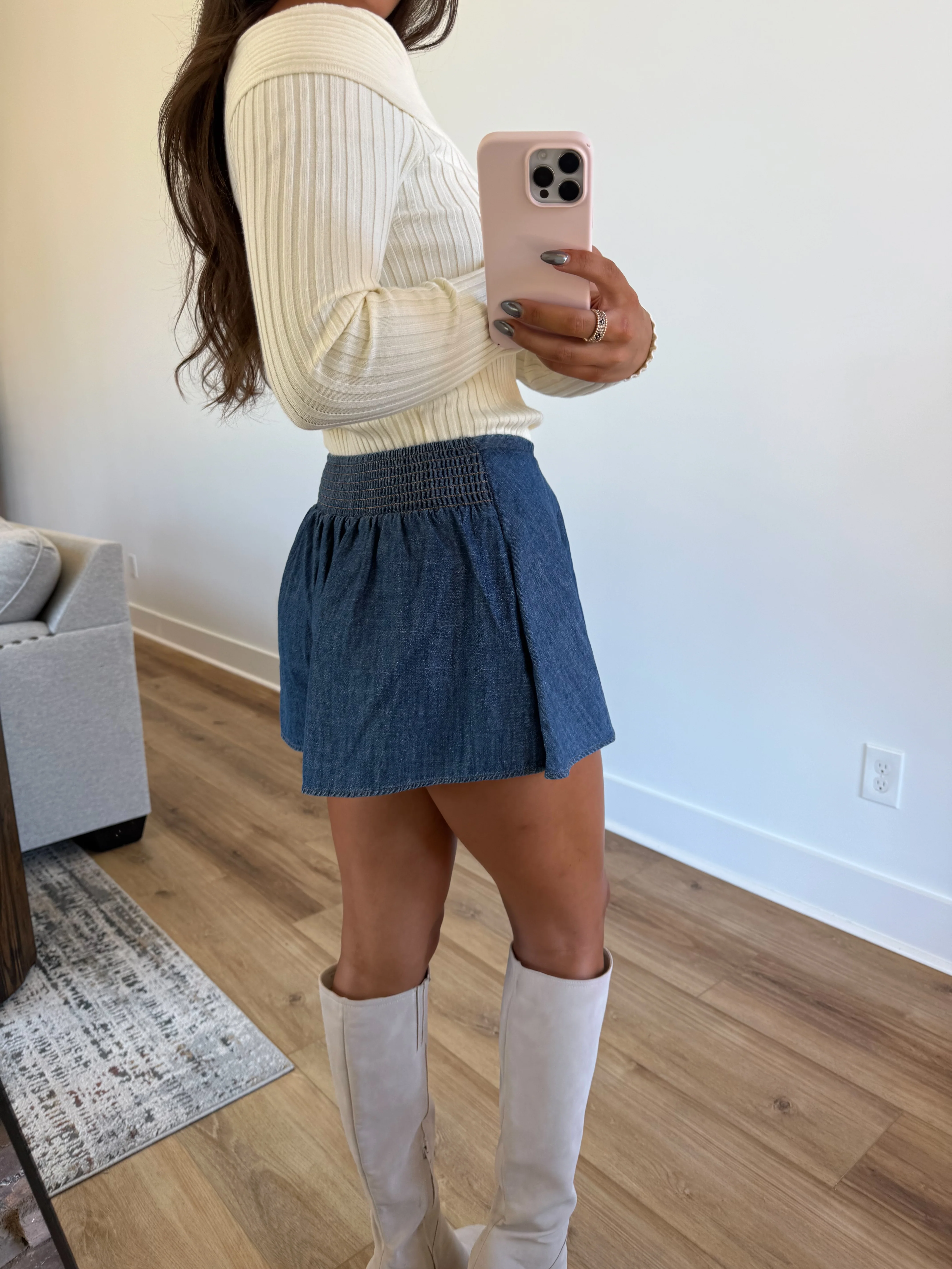 The Smocked Denim Skort - Image 2