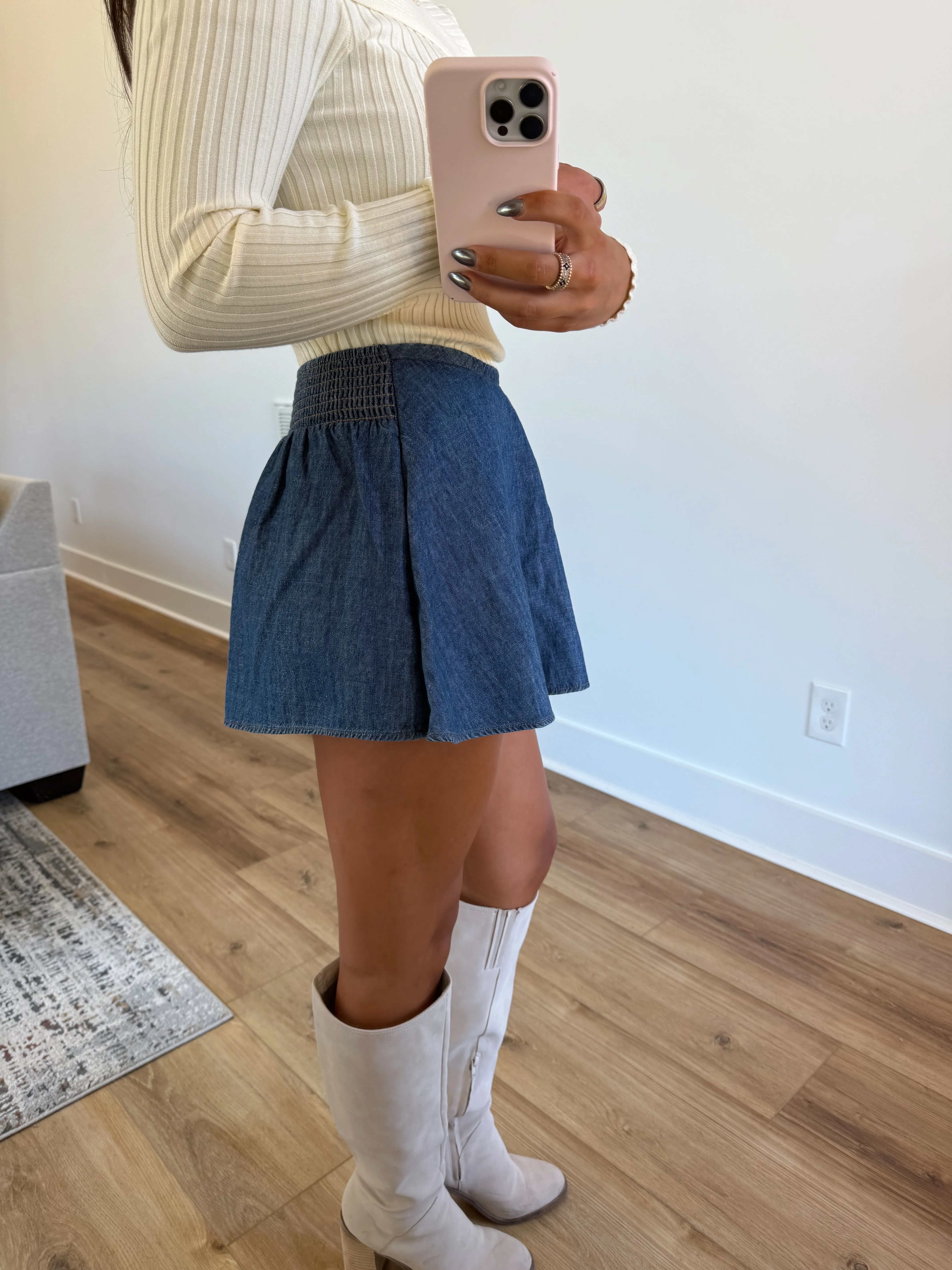 The Smocked Denim Skort - Image 4