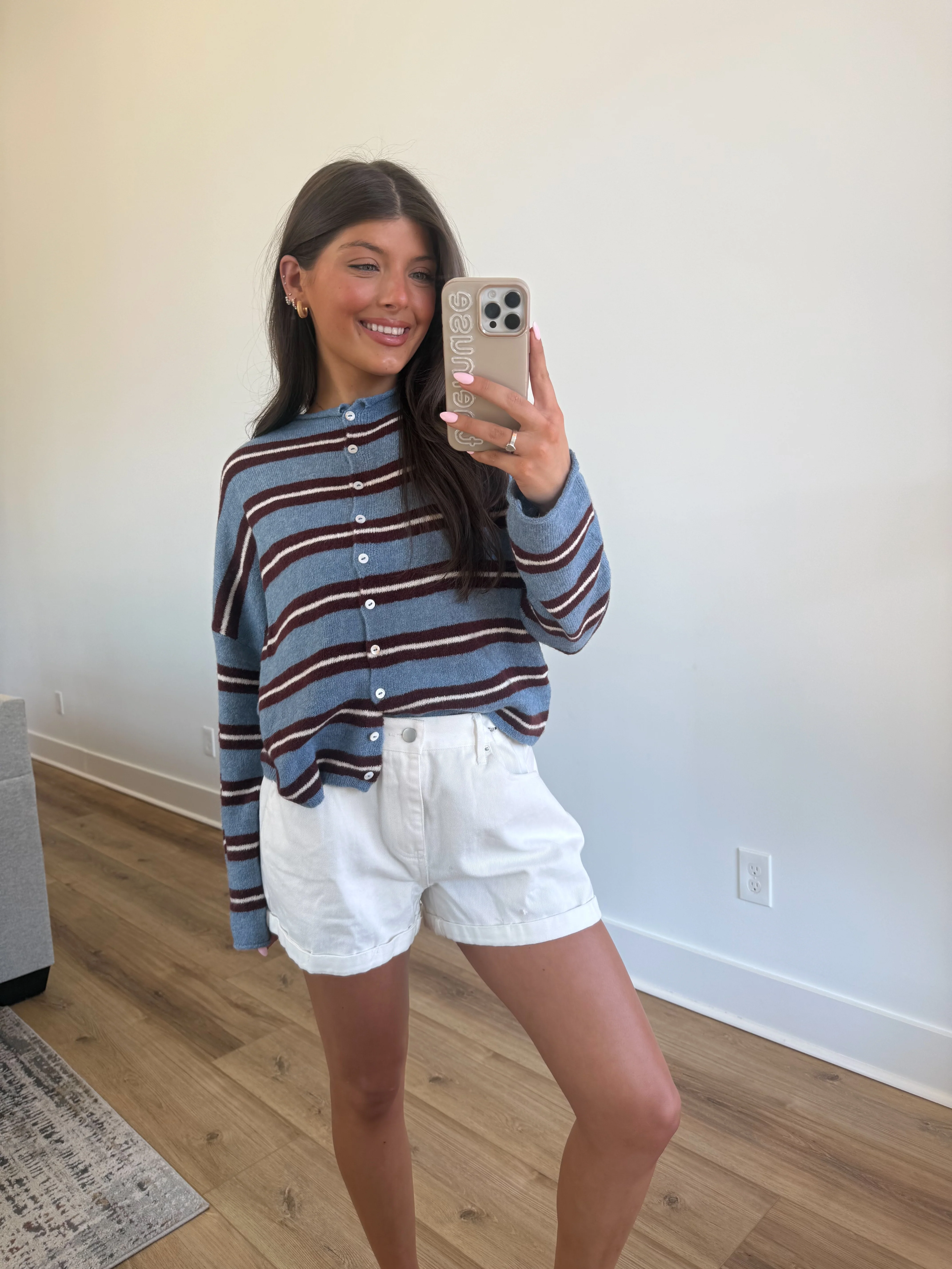 The Stripe Cardigan (Blue/Brown/Cream) - Image 3