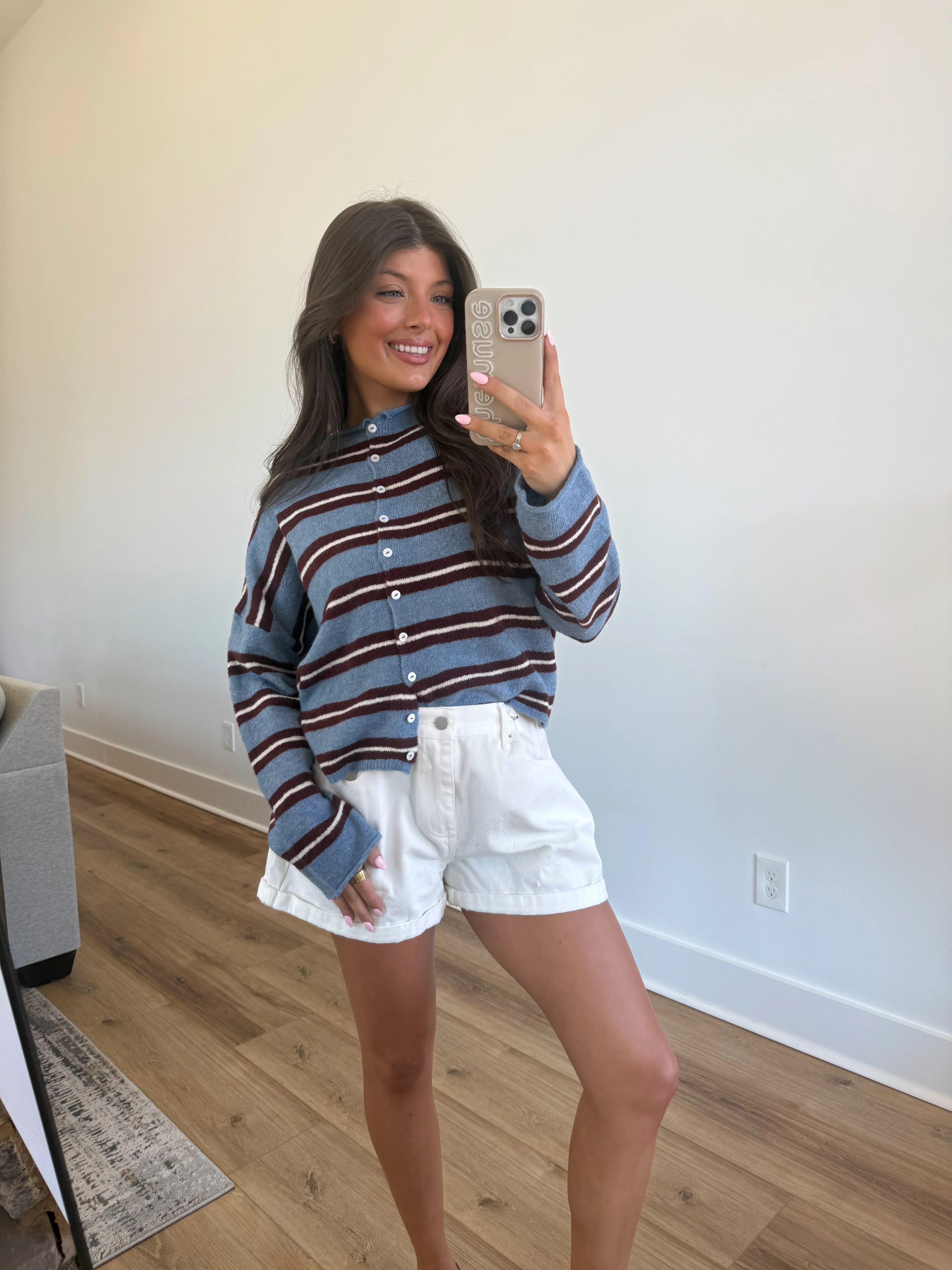 The Stripe Cardigan (Blue/Brown/Cream) - Image 4