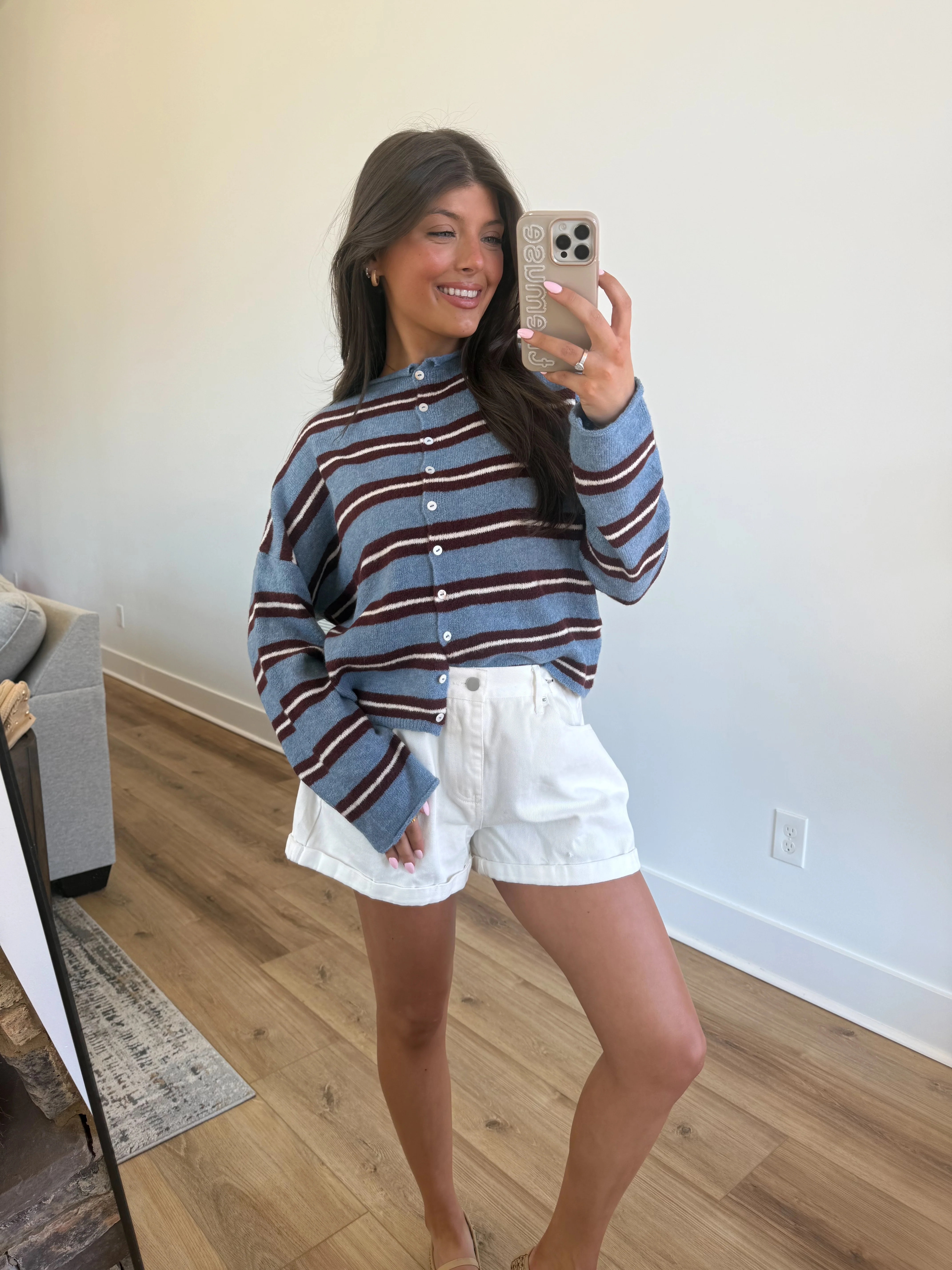 The Stripe Cardigan (Blue/Brown/Cream) - Image 6