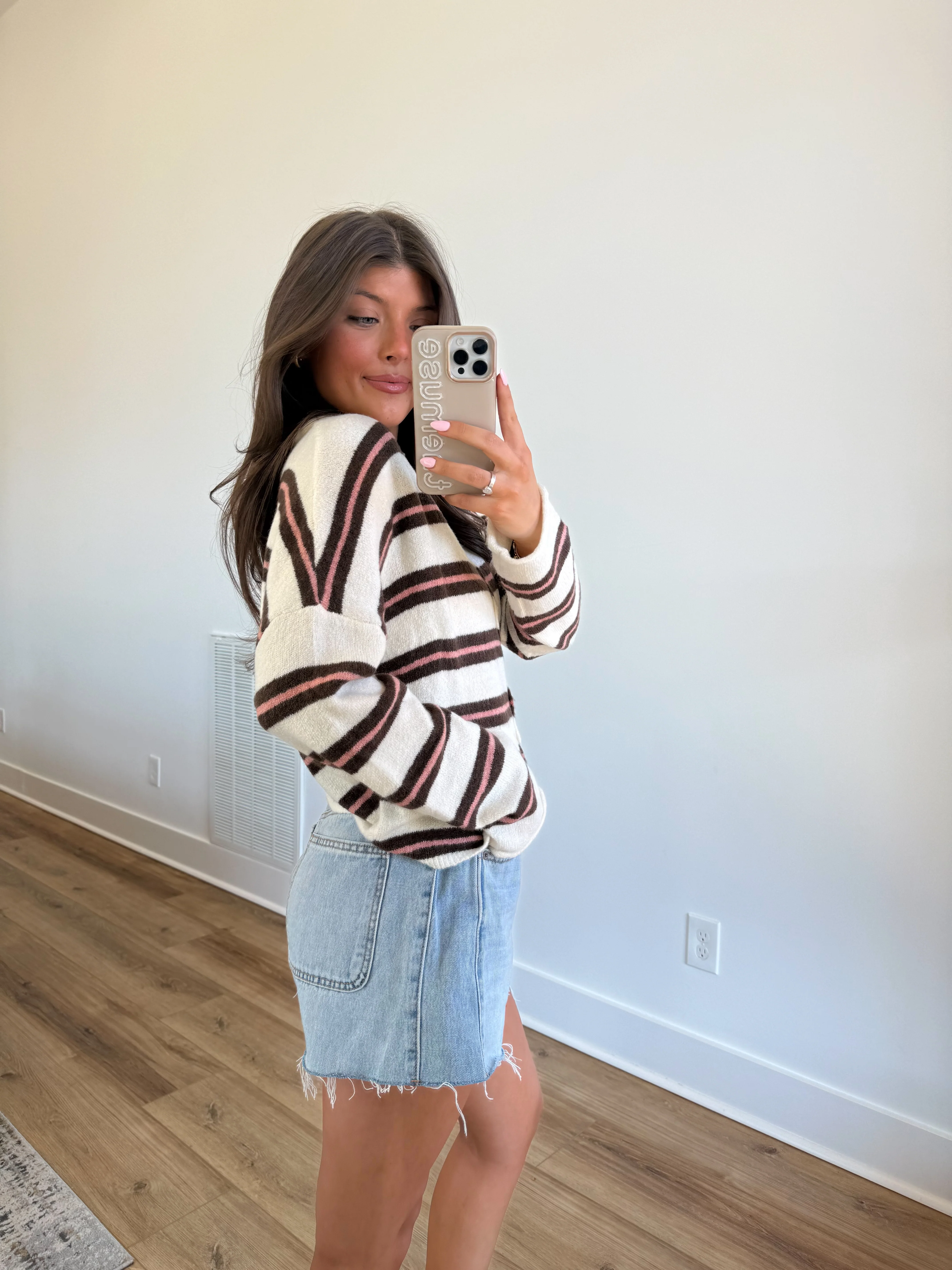 The Stripe Cardigan (Cream/Brown/Pink) - Image 4