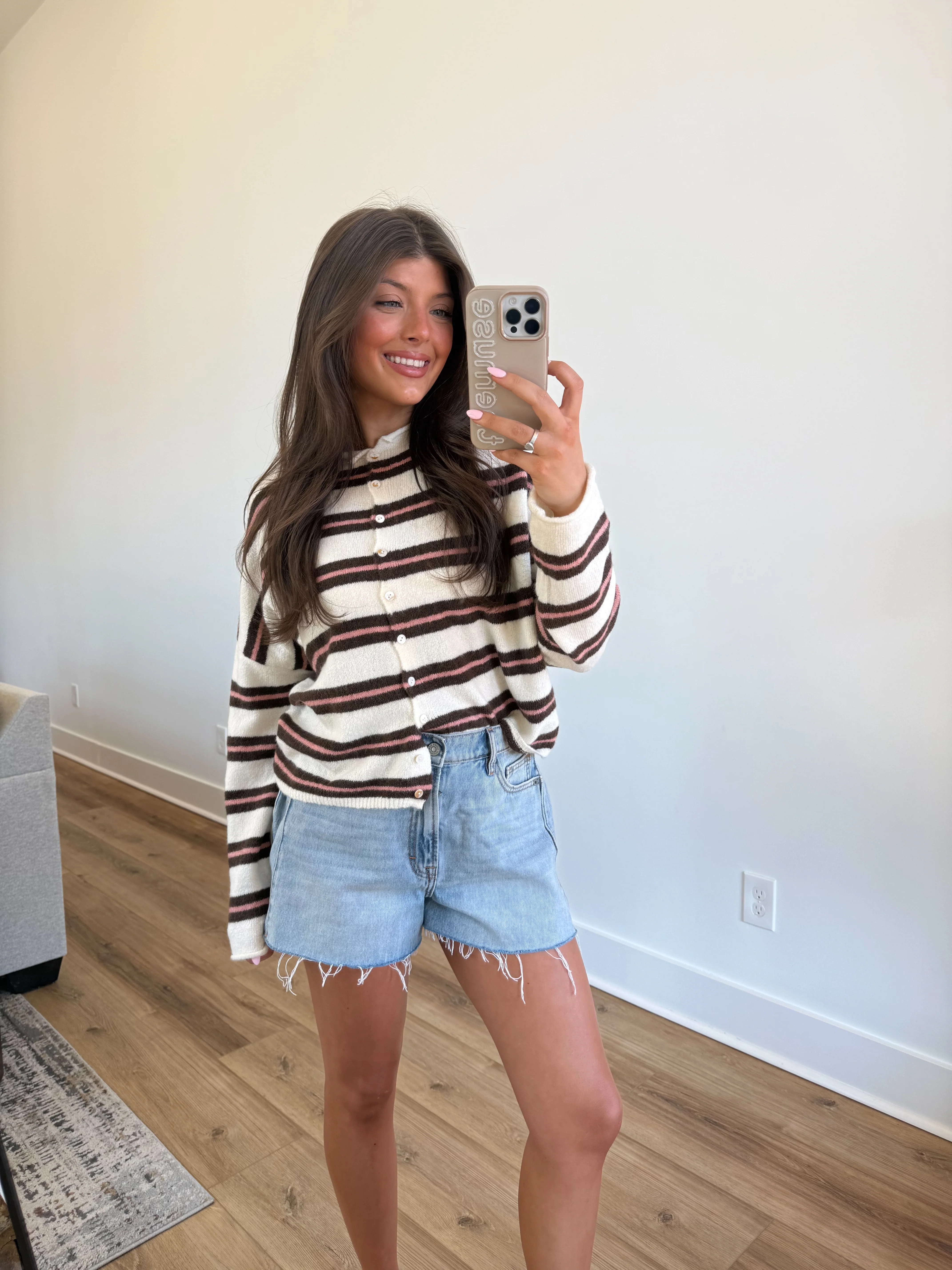 The Stripe Cardigan (Cream/Brown/Pink) - Image 5