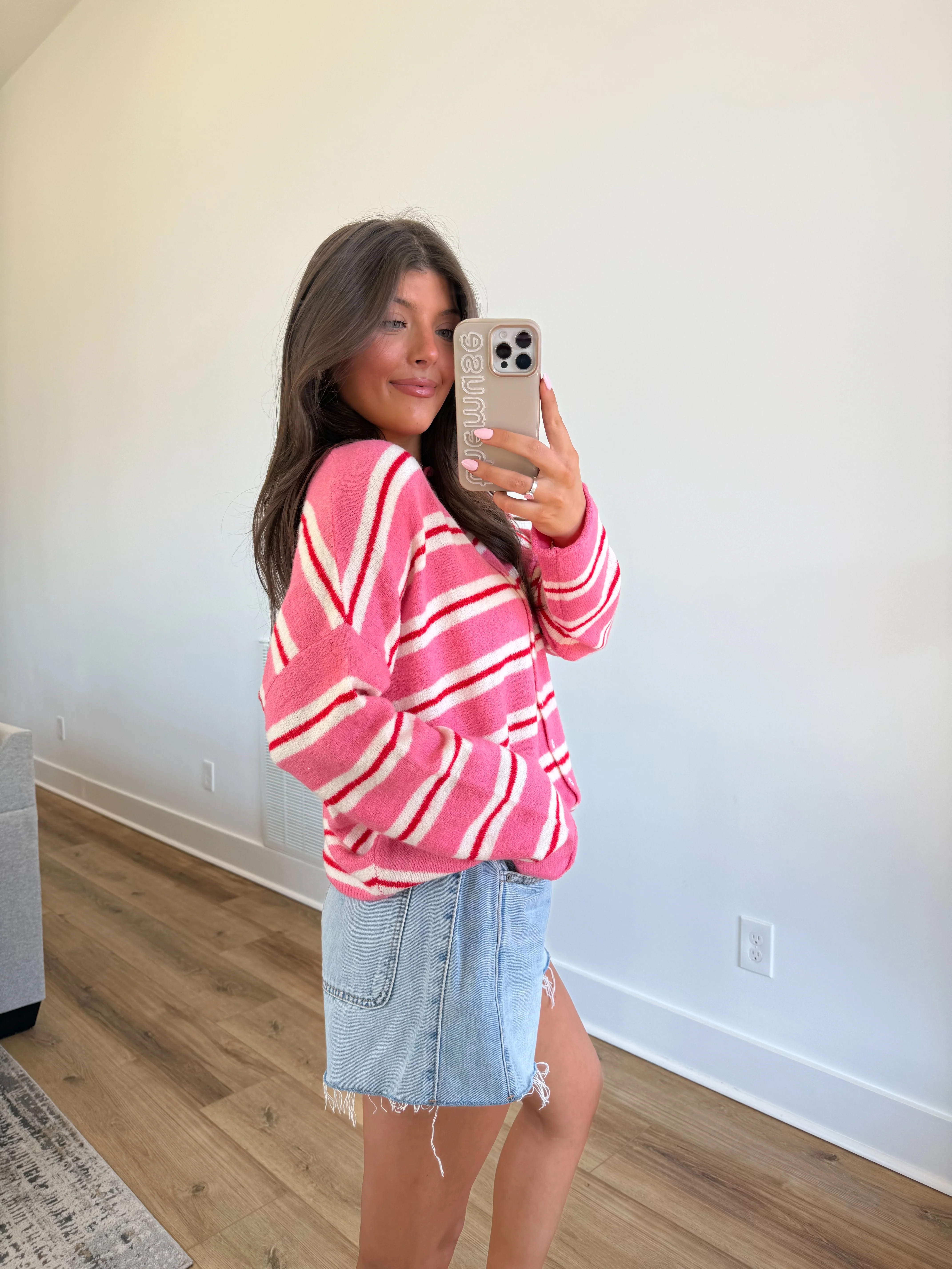 The Stripe Cardigan (Pink/Red/White) - Image 3