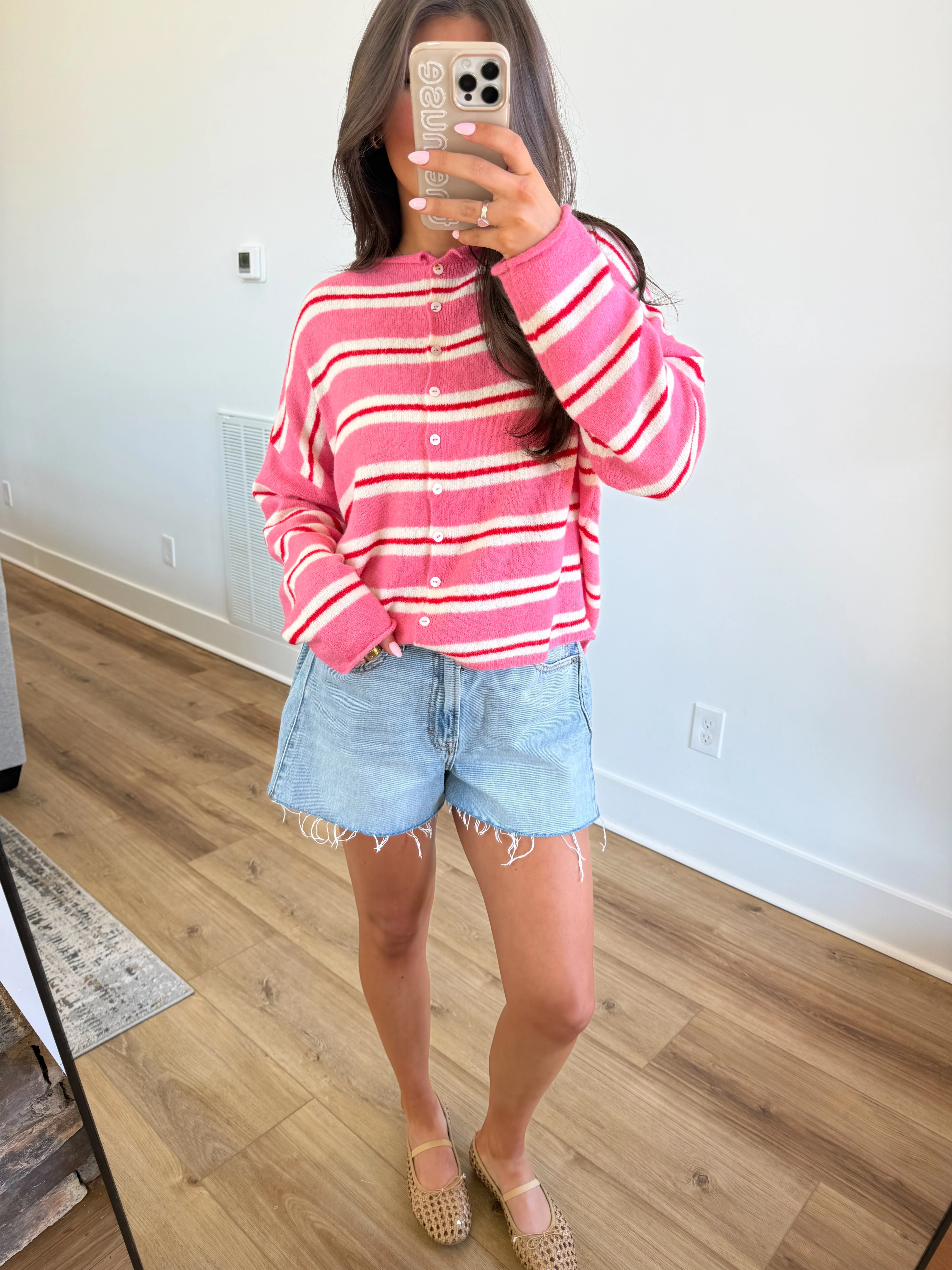 The Stripe Cardigan (Pink/Red/White) - Image 5