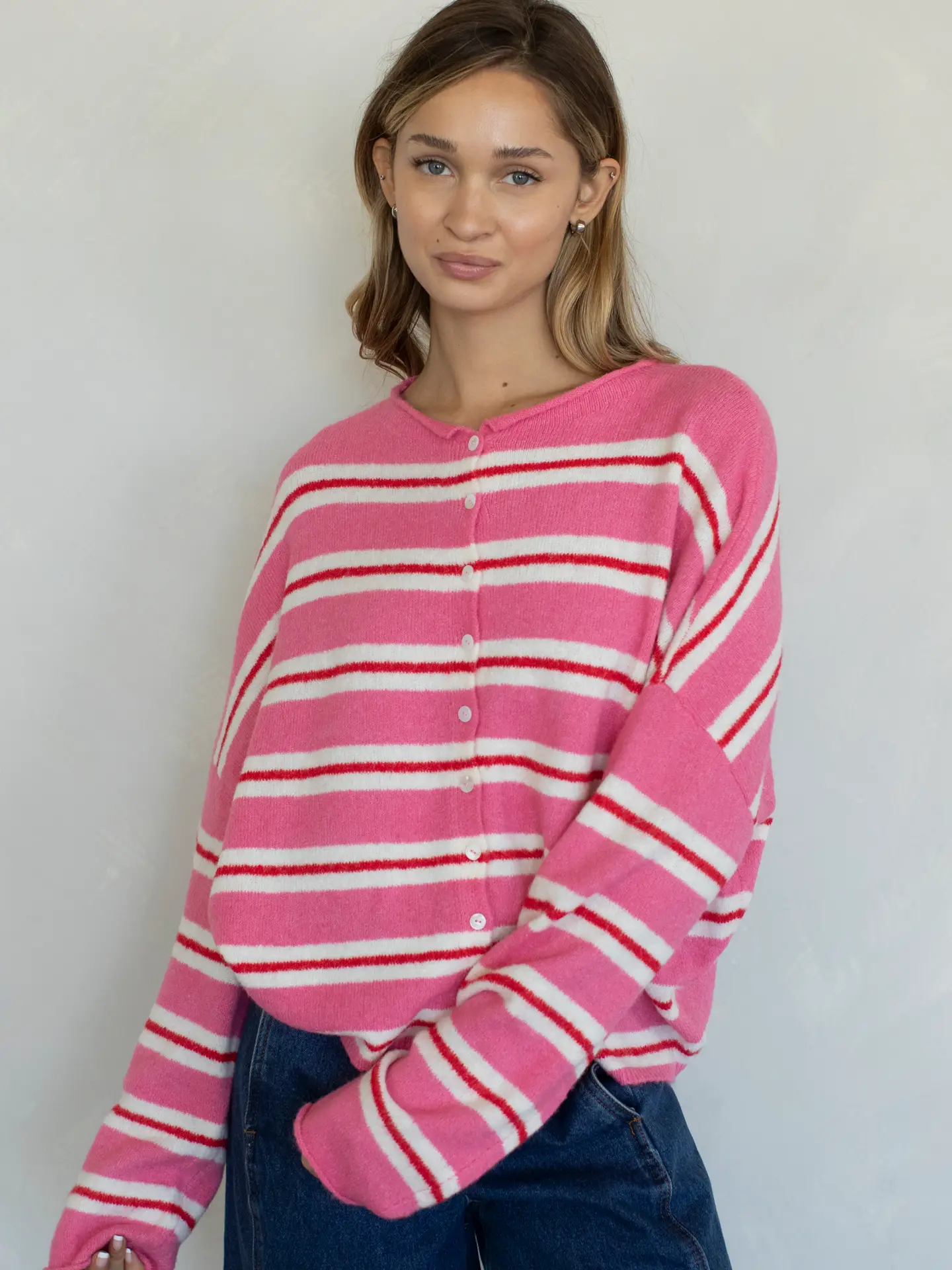 The Stripe Cardigan (Pink/Red/White) - Image 8