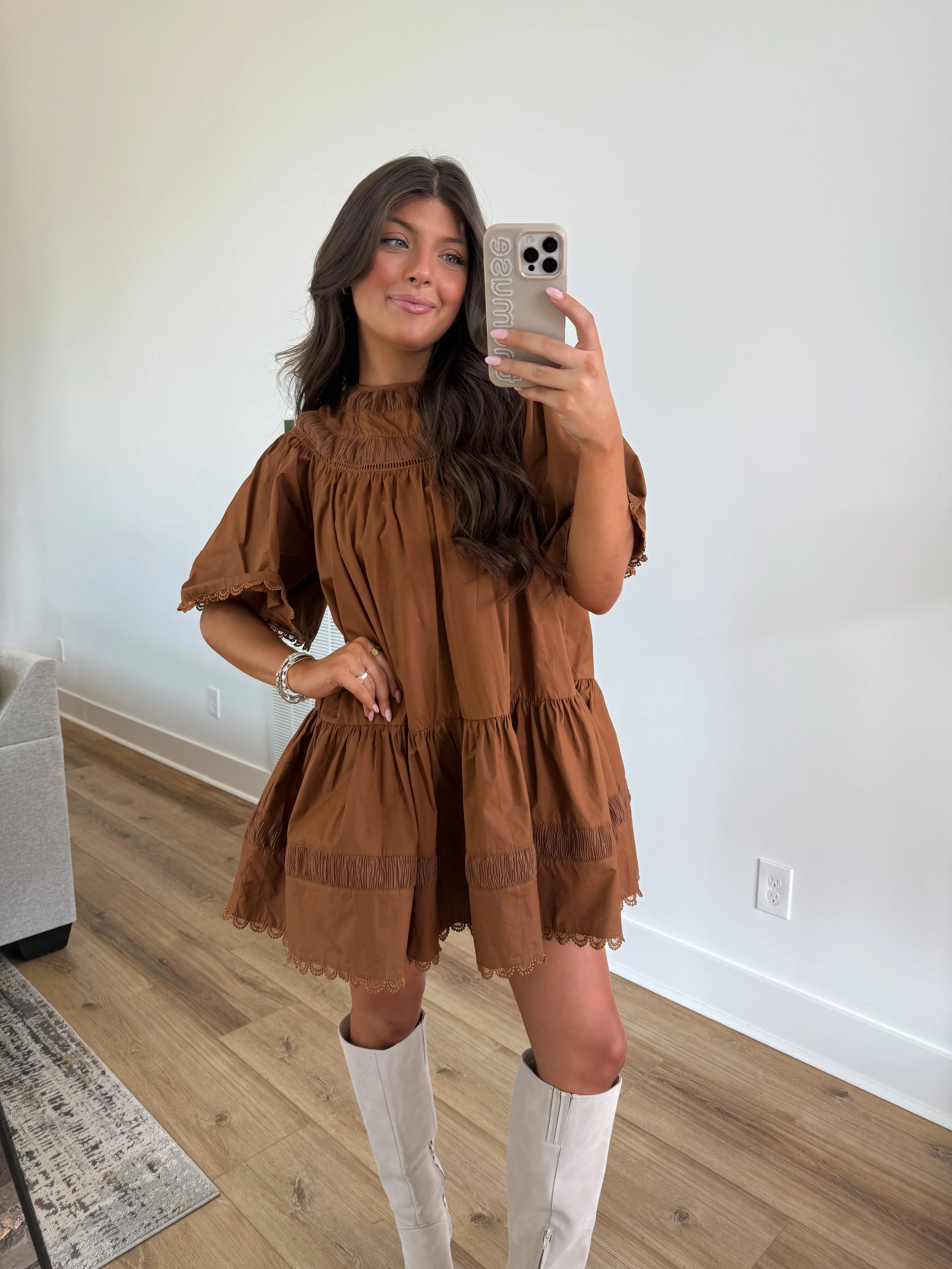 The Winter Snowdrop Dress (Brown) - Image 2