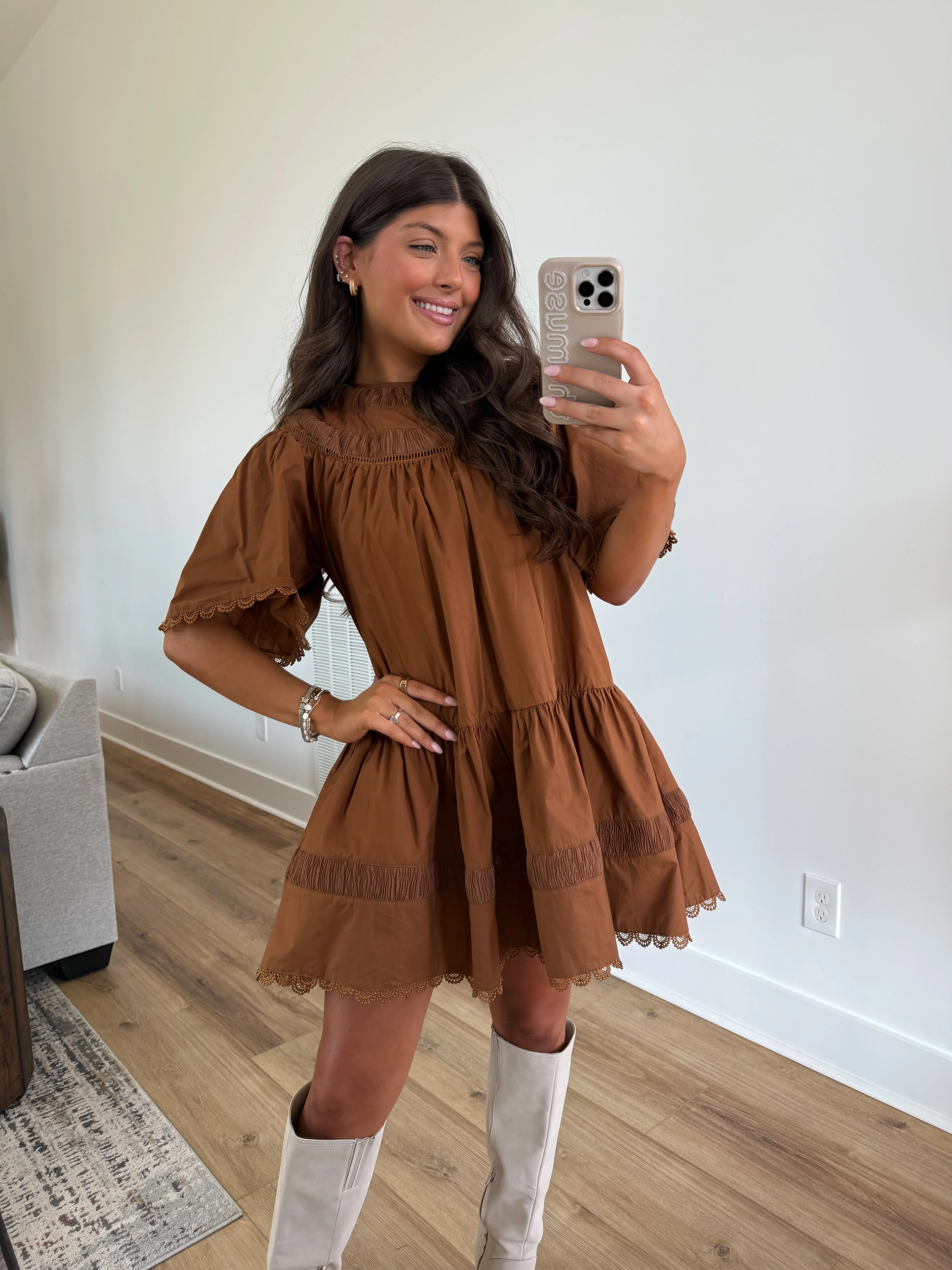 The Winter Snowdrop Dress (Brown) - Image 6