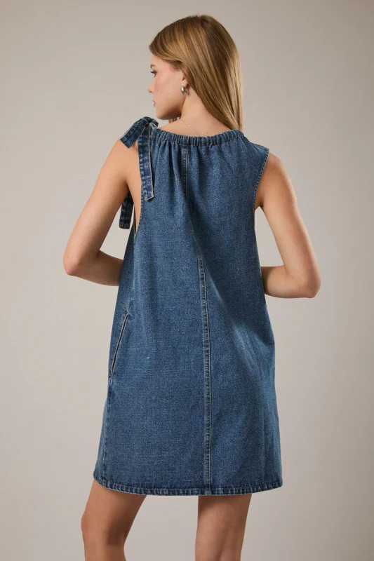 Tie Shoulder Denim Dress - Image 10
