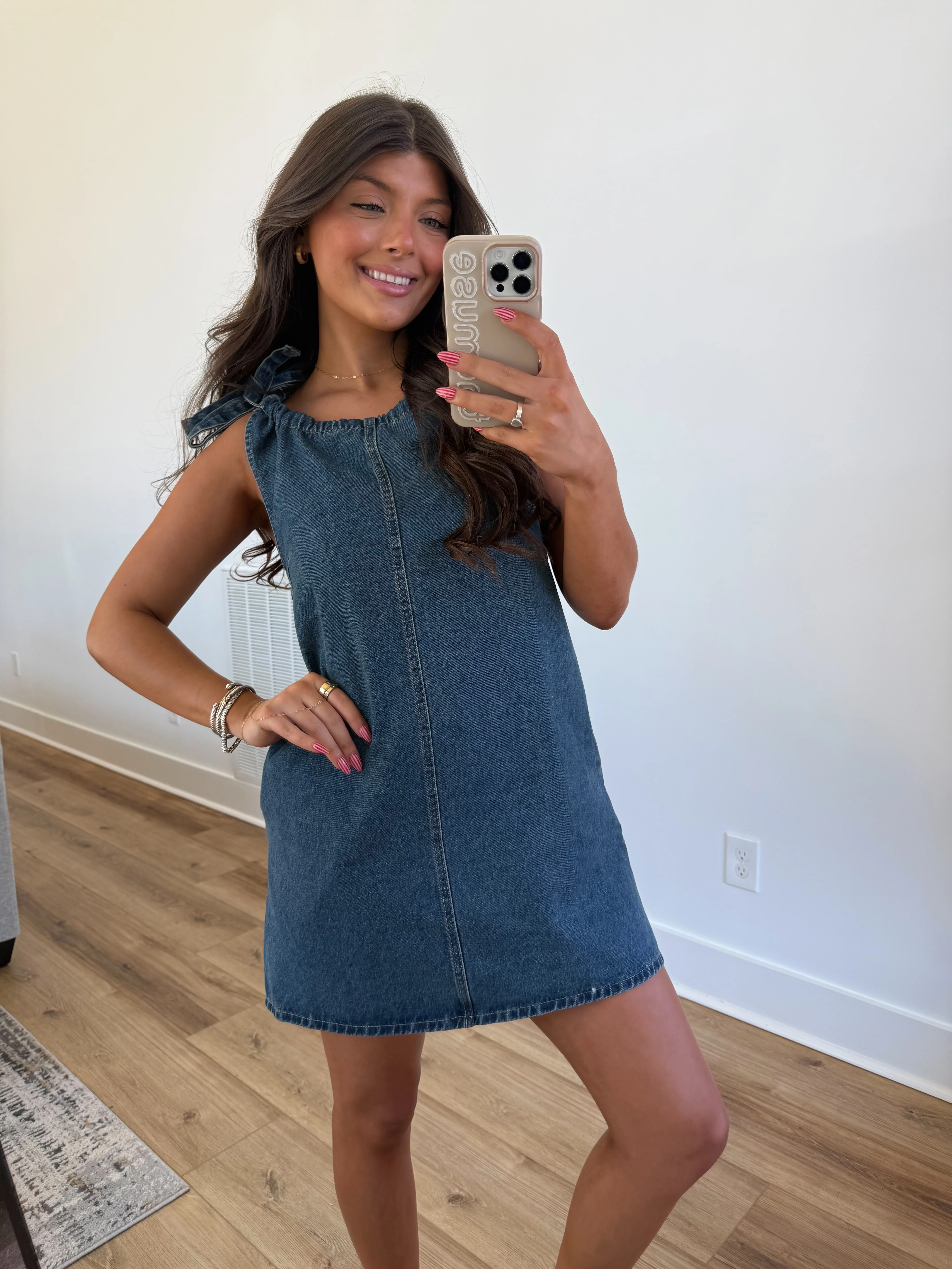 Tie Shoulder Denim Dress - Image 3