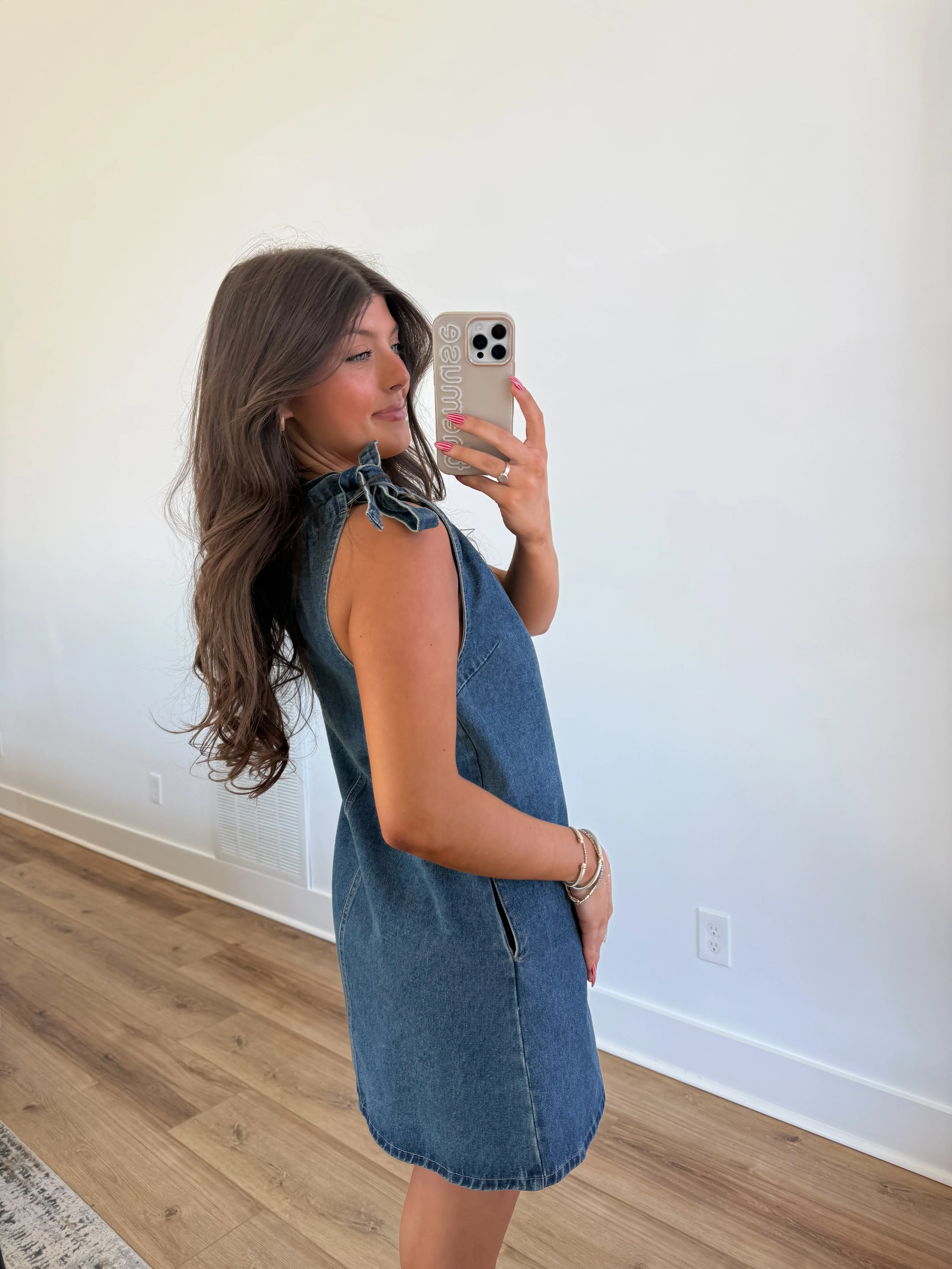 Tie Shoulder Denim Dress - Image 5