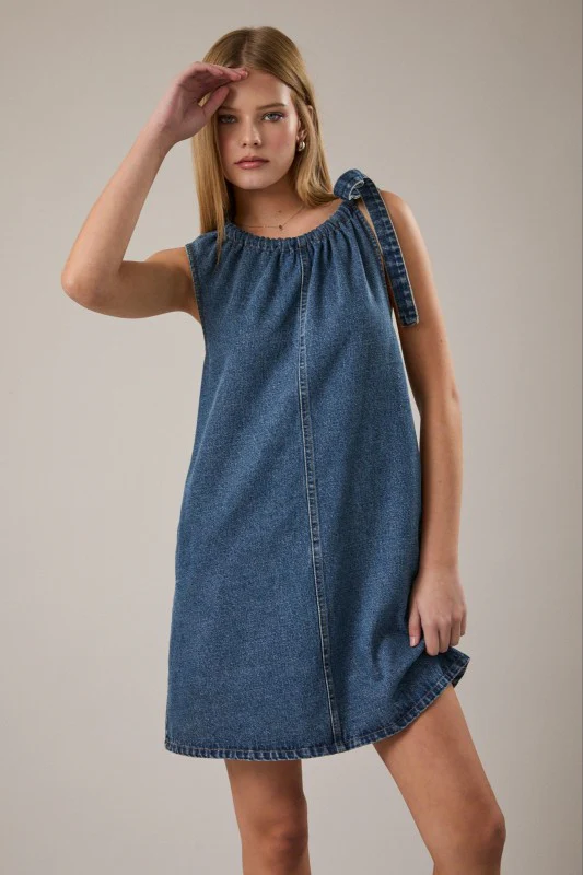 Tie Shoulder Denim Dress - Image 8