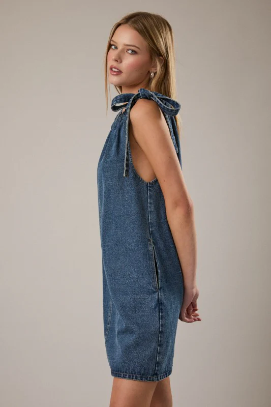 Tie Shoulder Denim Dress - Image 9