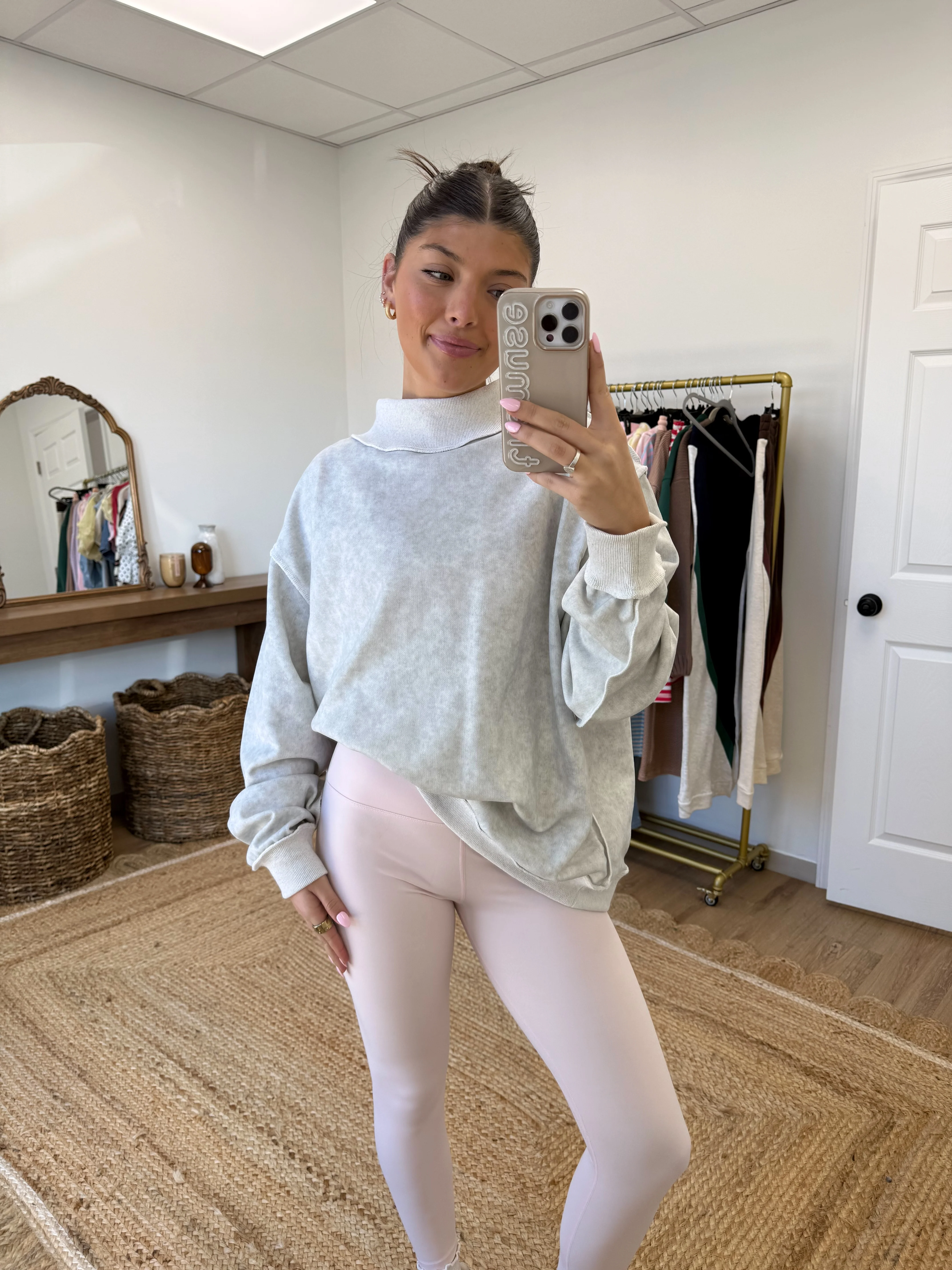Vintage Wash Grey Mockneck - Image 2