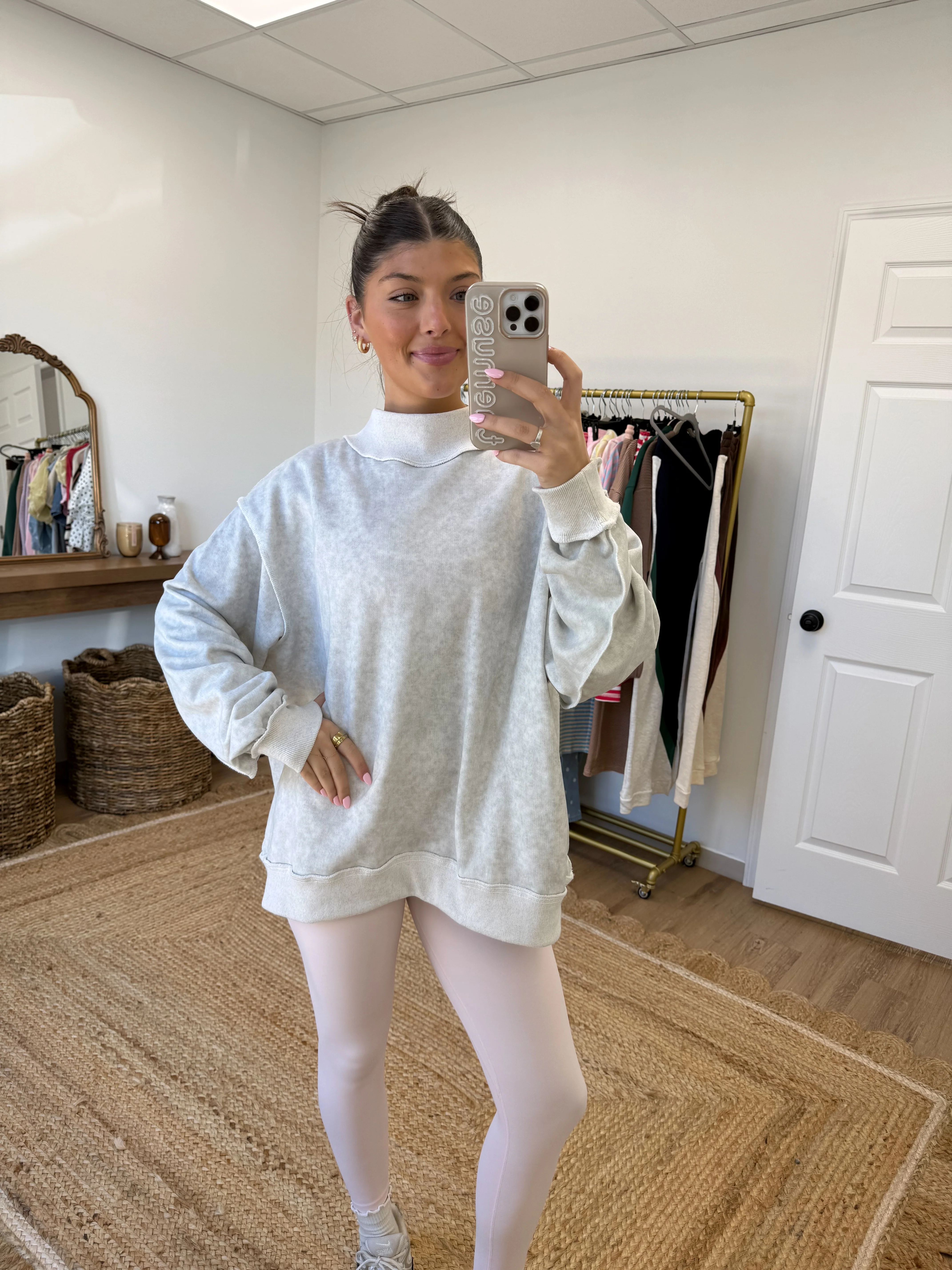 Vintage Wash Grey Mockneck - Image 3