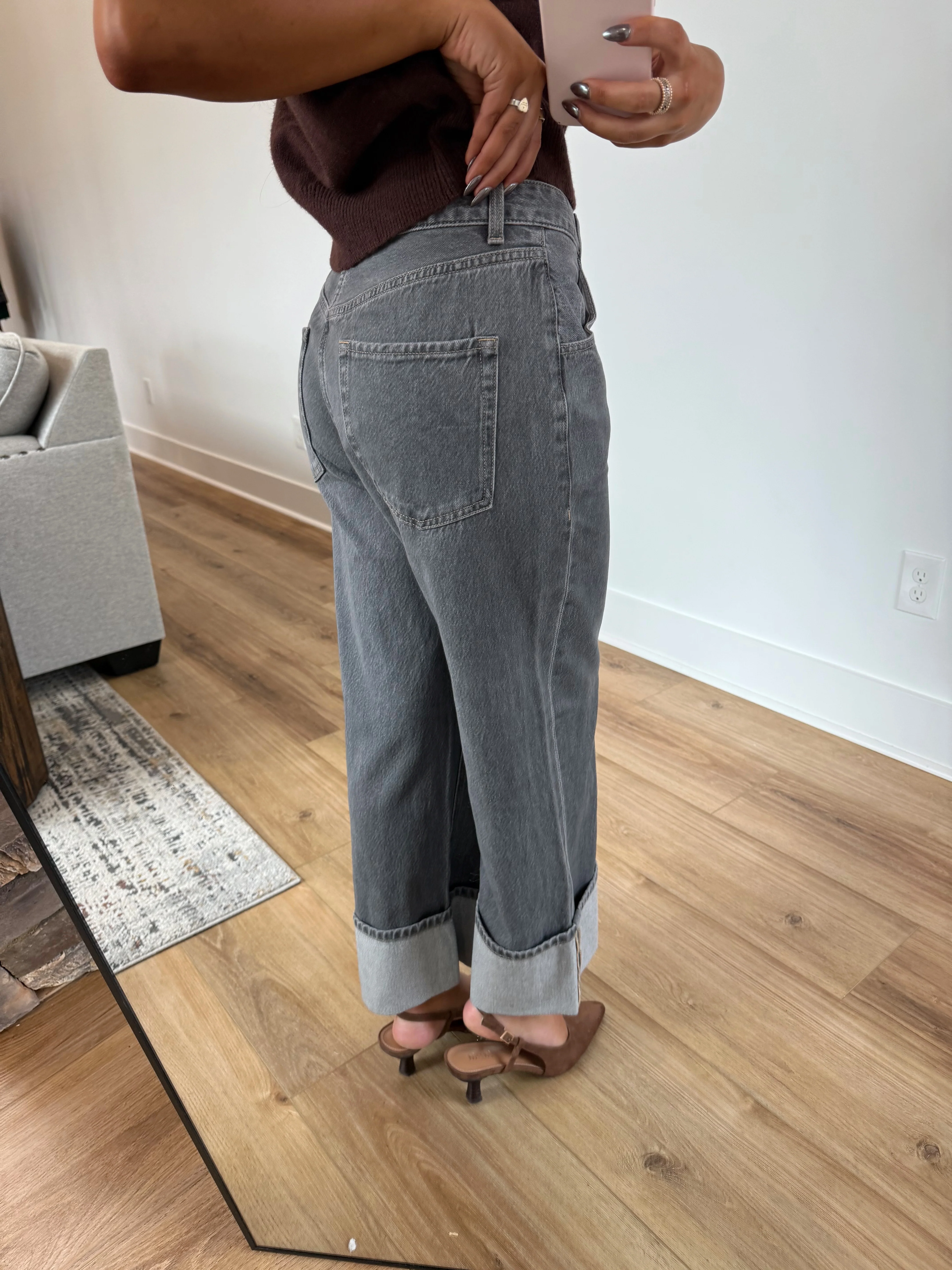 Washed Grey Cuffed Jeans - Image 4