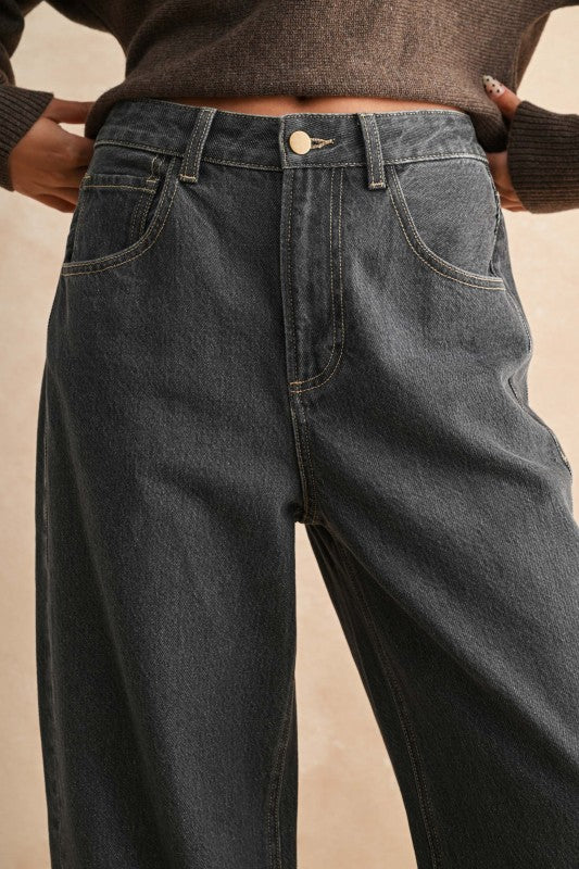 Washed Grey Cuffed Jeans - Image 5