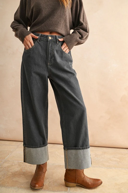 Washed Grey Cuffed Jeans - Image 6