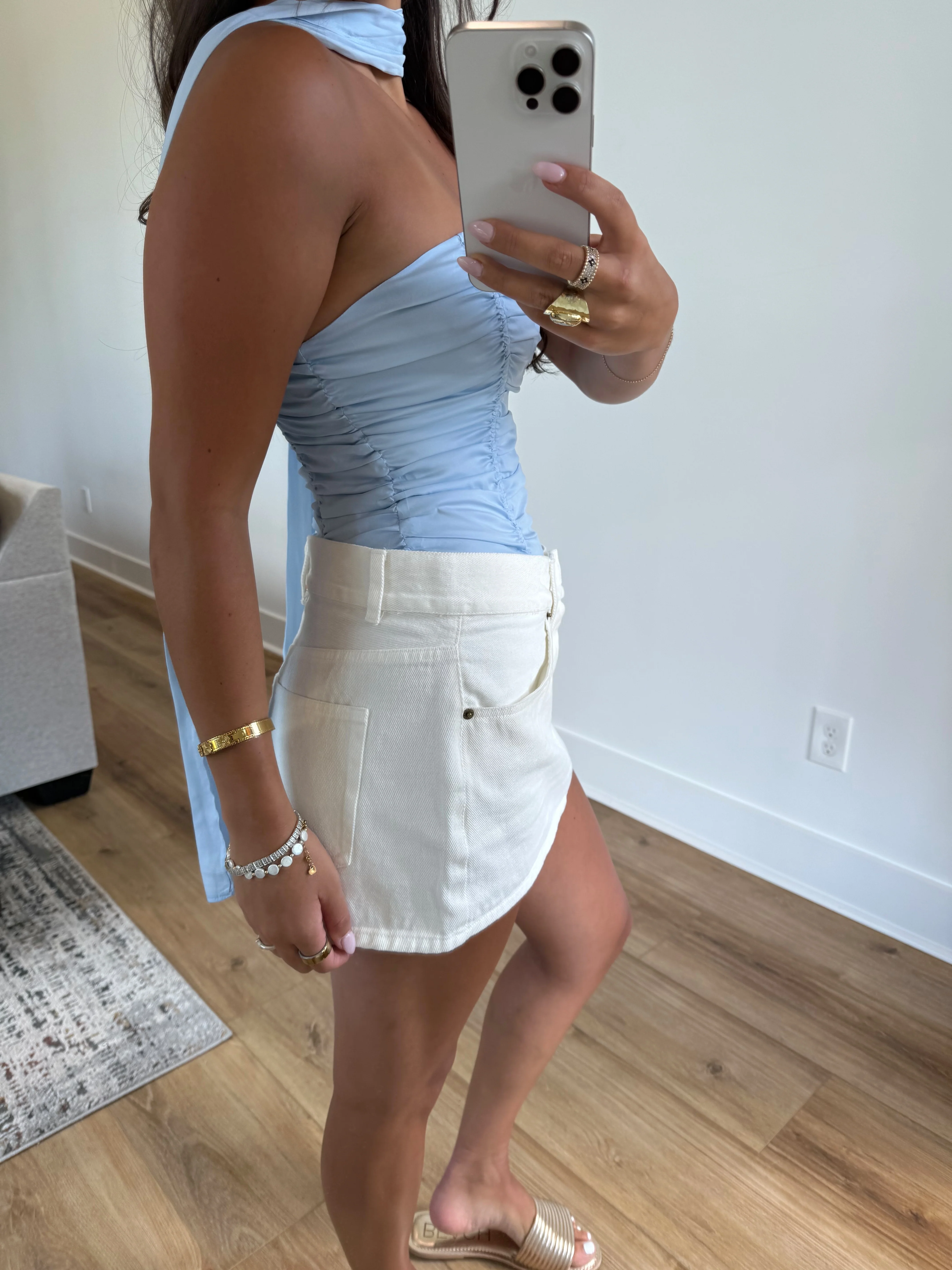 White Denim Mini Skirt - Image 2