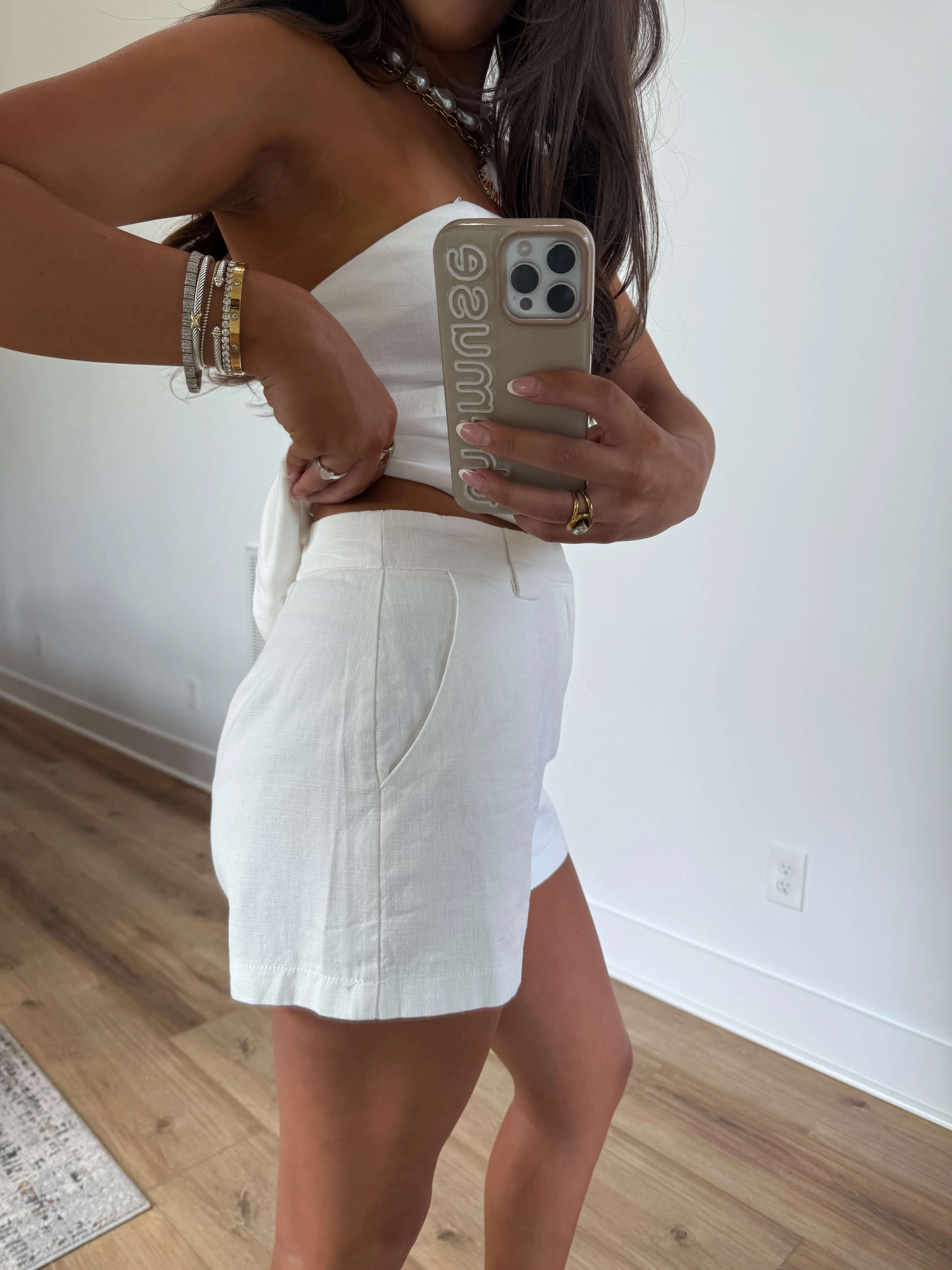 White Linen Dress Shorts - Image 3