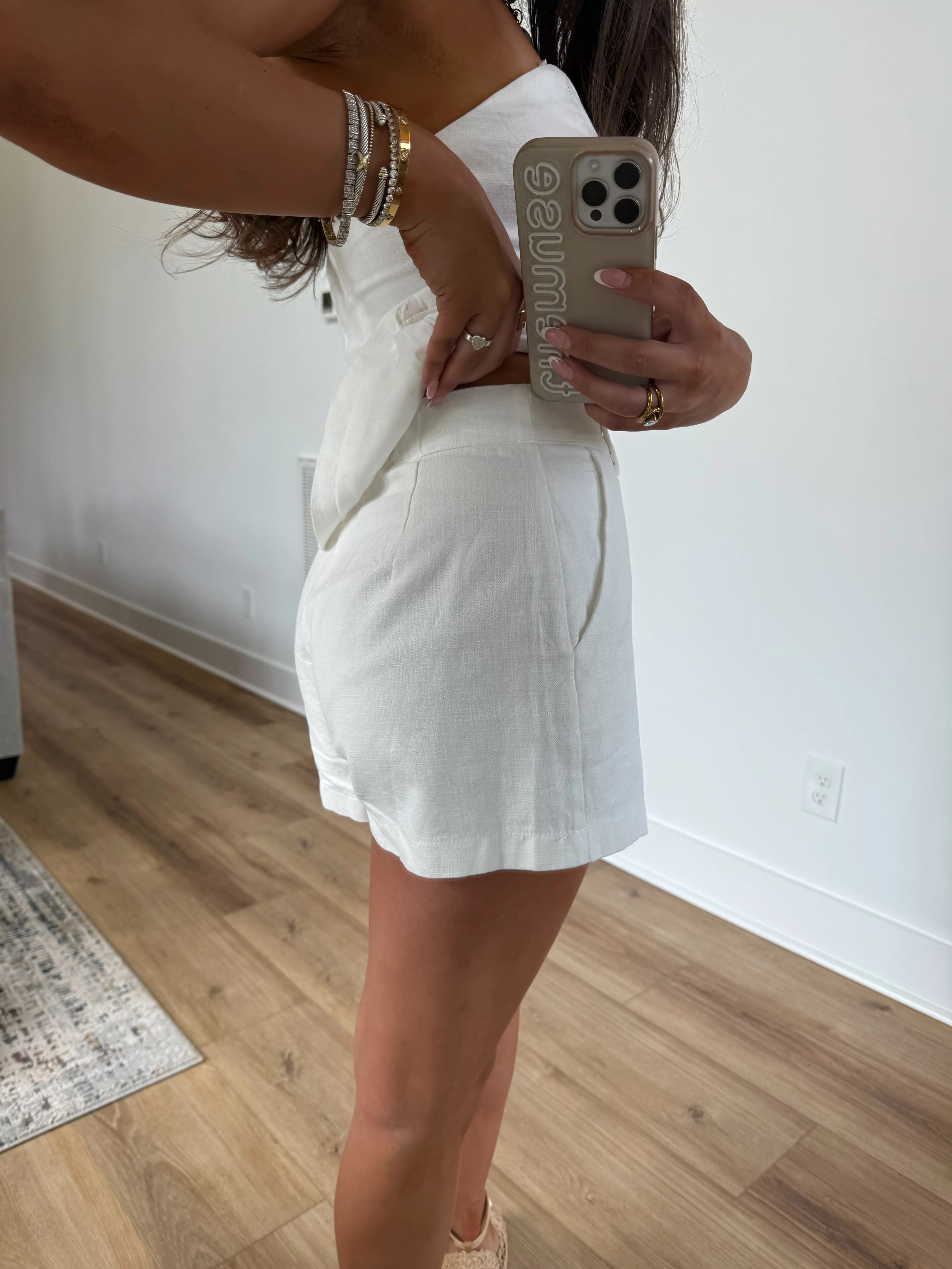 White Linen Dress Shorts - Image 4