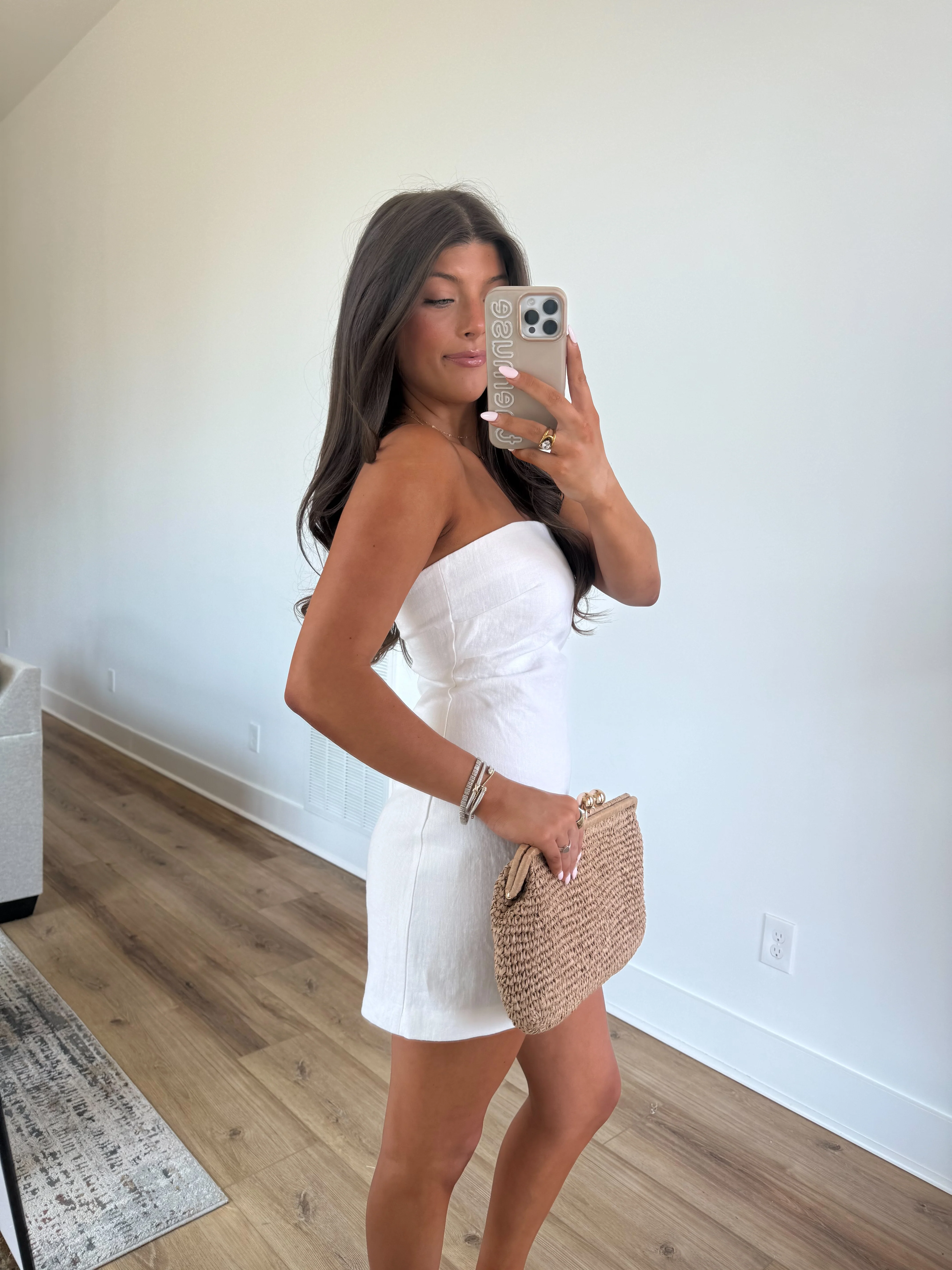 White Linen Mini Dress - Image 3