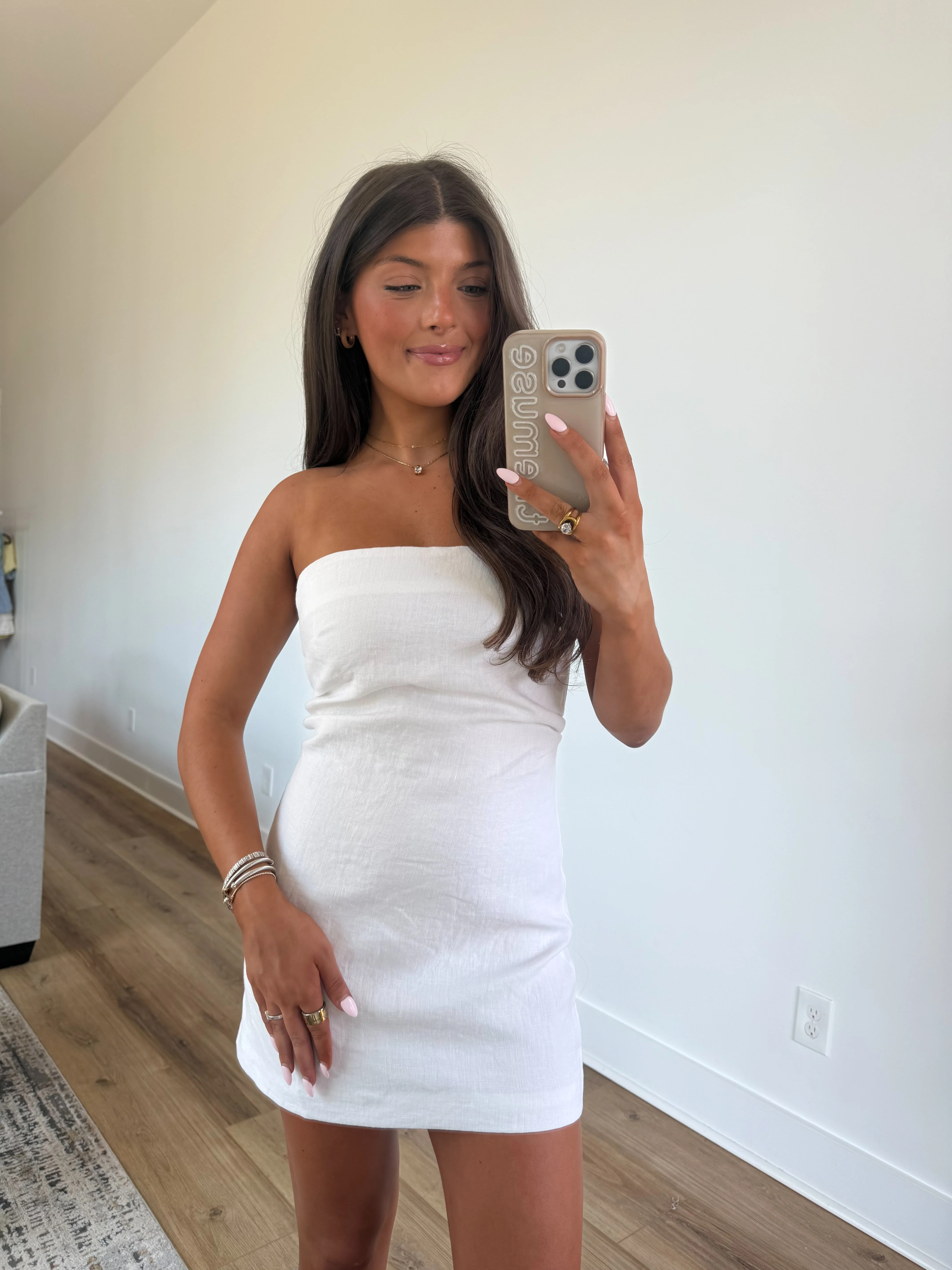 White Linen Mini Dress - Image 4
