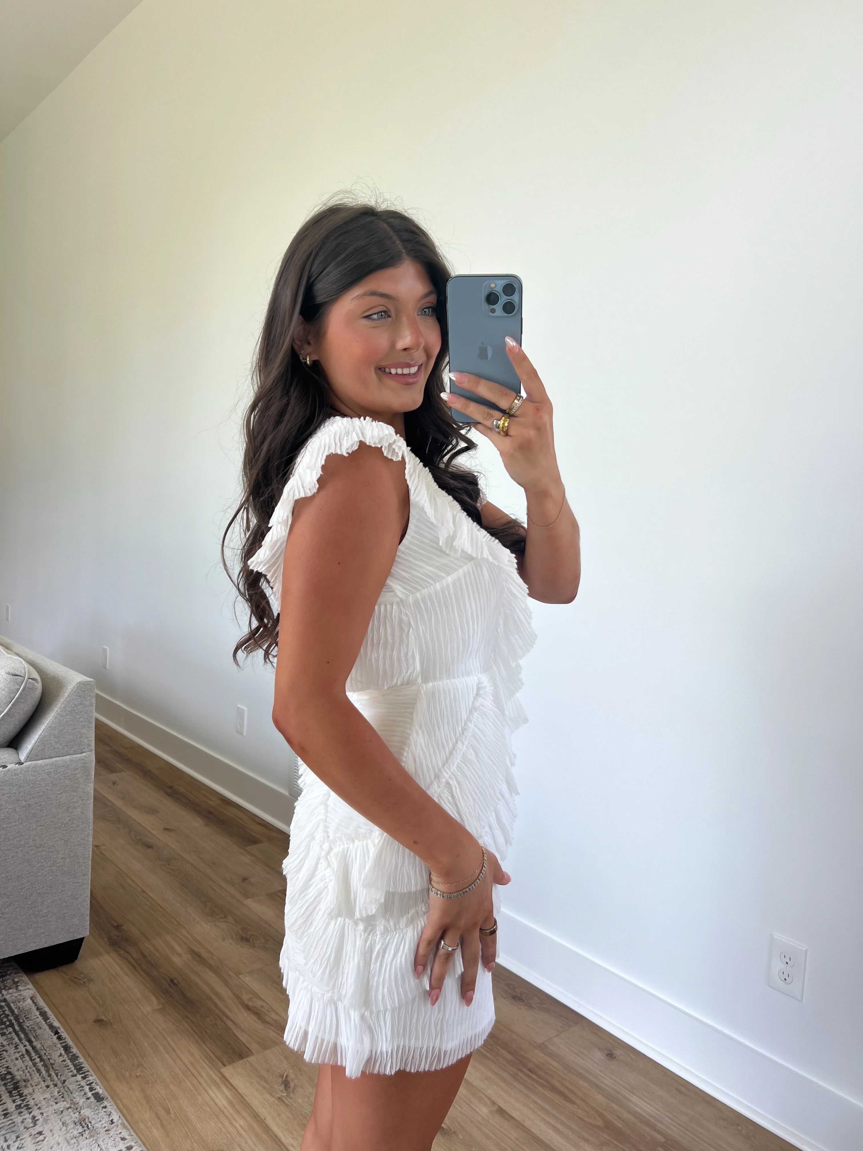 White Ruffle Back Cut-Out Mini Dress - Image 4
