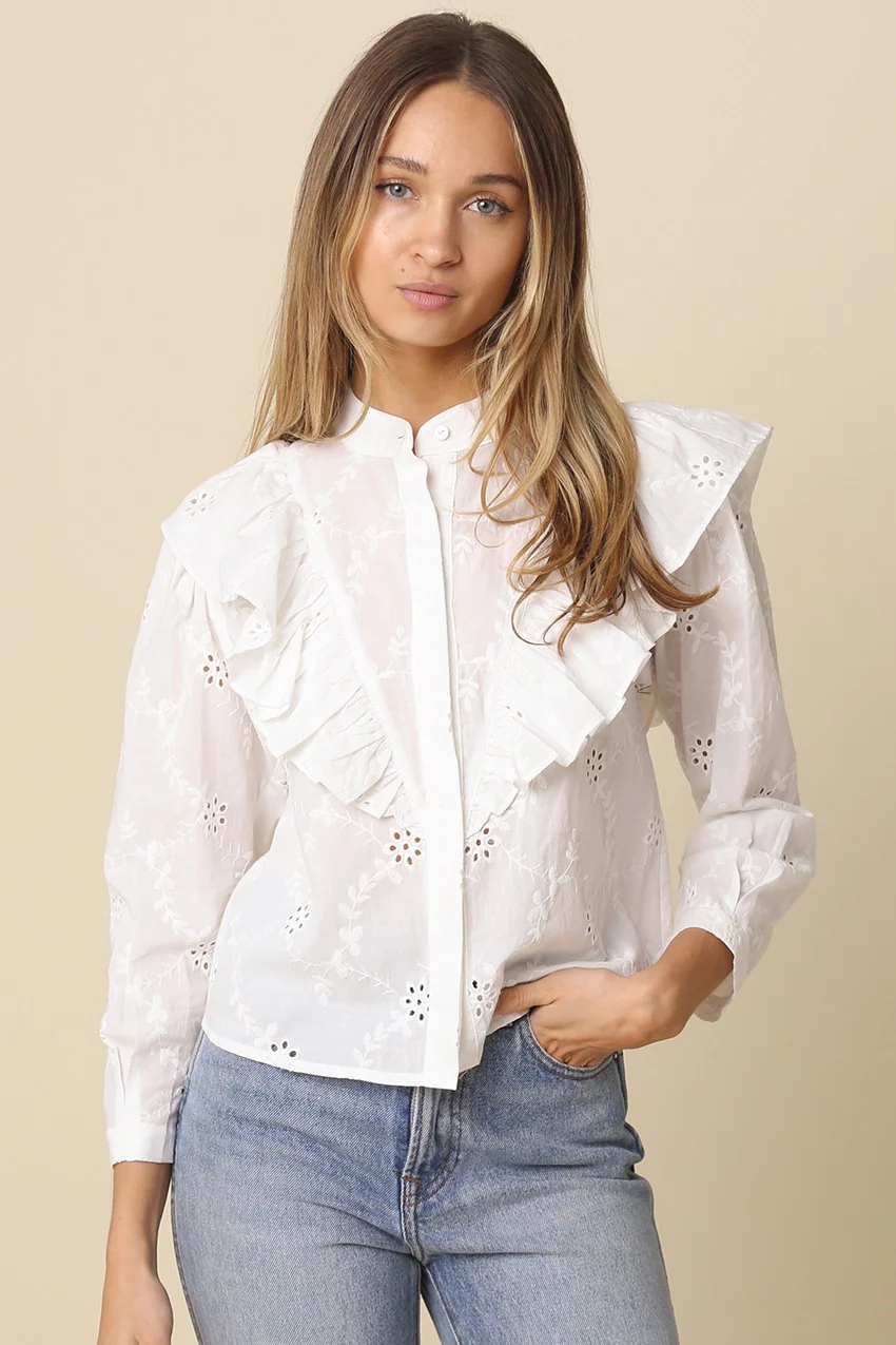 White Ruffle Eyelet Blouse - Image 6