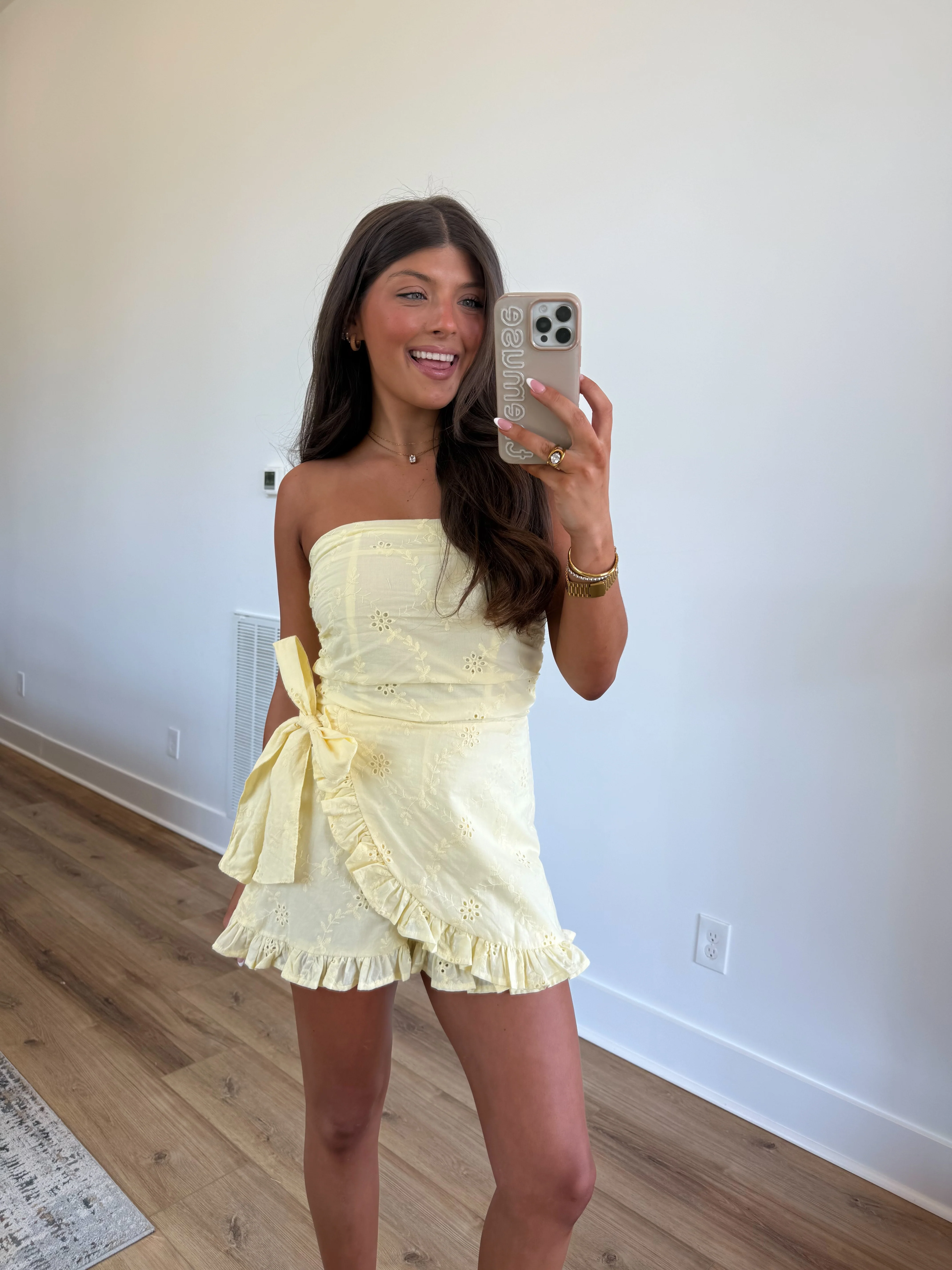 Yellow Eyelet Wrap Romper - Image 4
