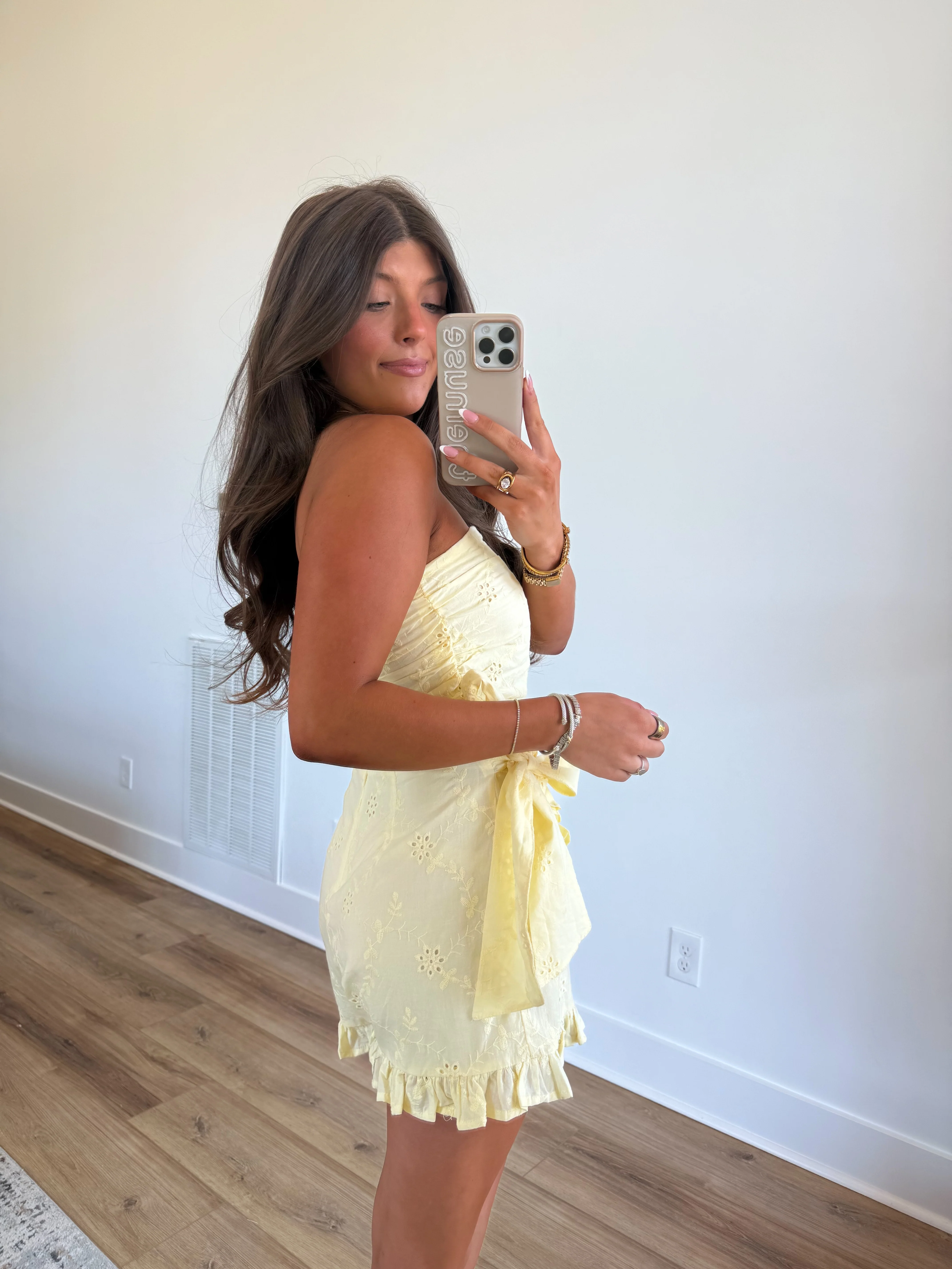 Yellow Eyelet Wrap Romper - Image 5