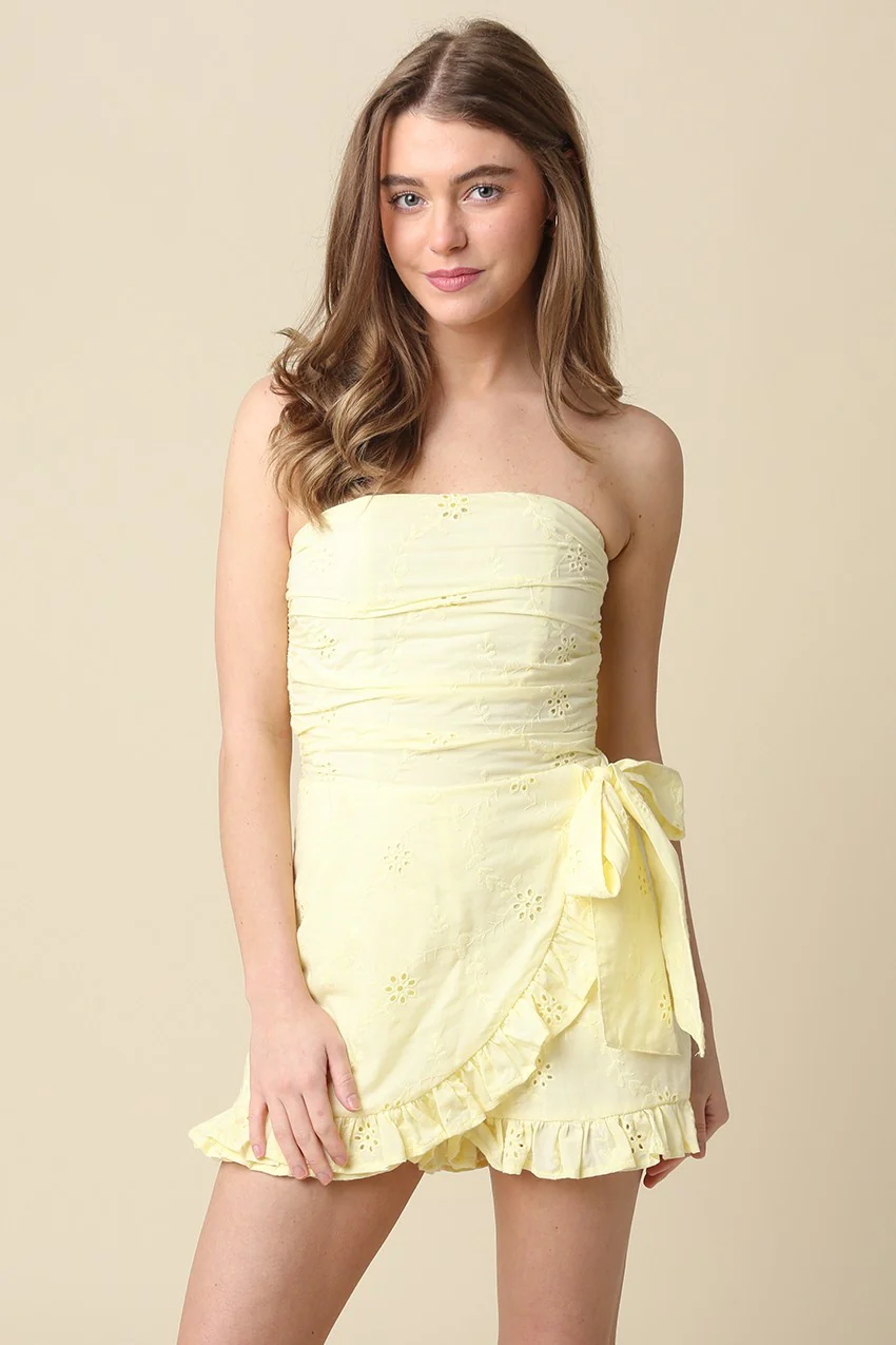 Yellow Eyelet Wrap Romper - Image 7